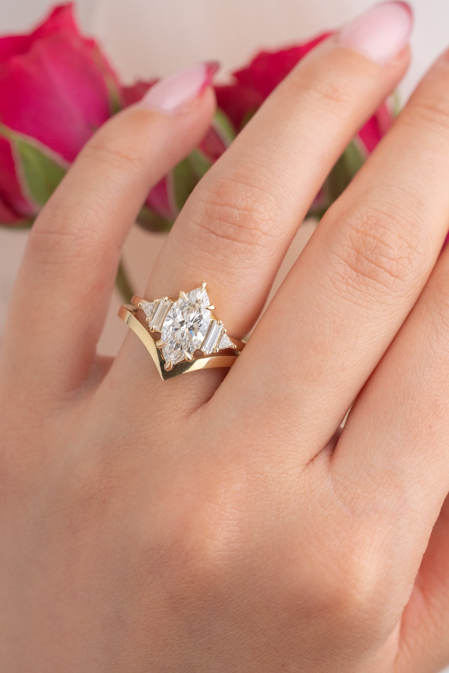 1.70 Carat Marquise Moissanite and Diamond Engagement Ring, Beatrice Setting