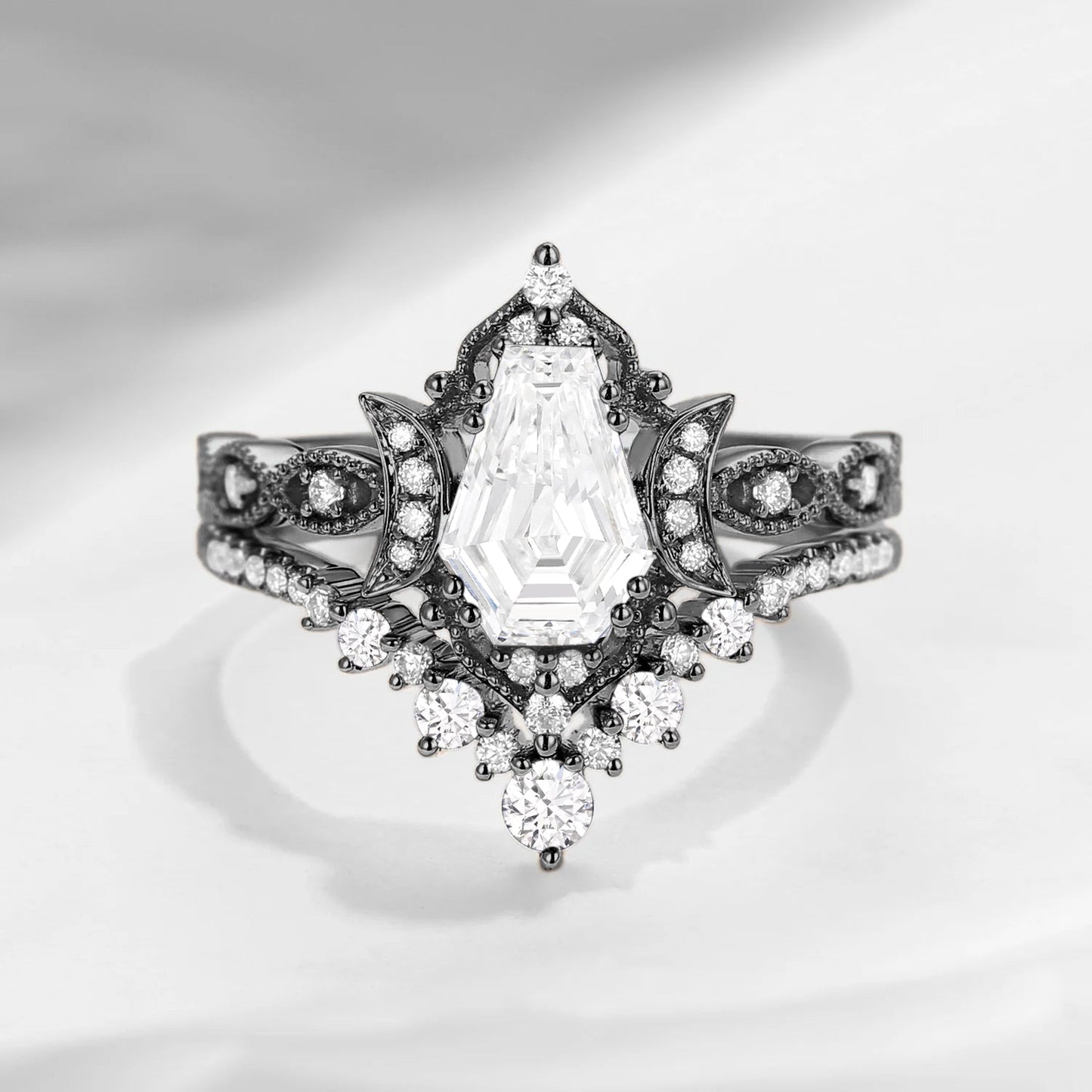 Crescent Moon | Coffin Cut Lab Diamond 'Till Death Do Us Part' Ring Set 2pcs