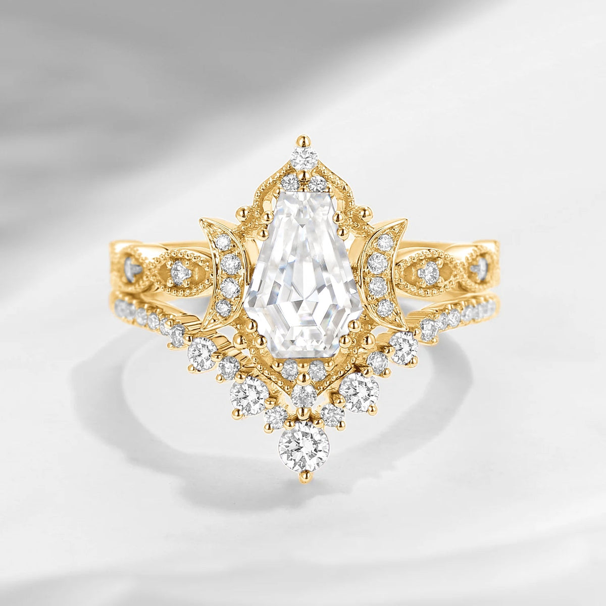 Crescent Moon | Coffin Cut Moissanite 'Till Death Do Us Part' Ring Set 2pcs