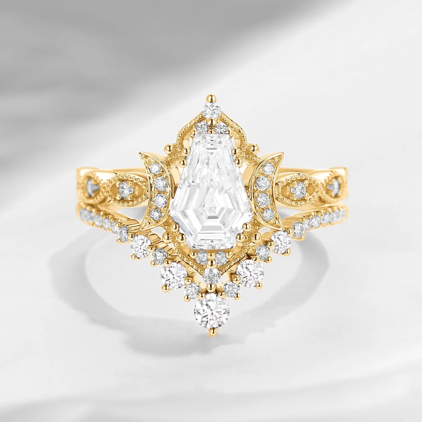 Crescent Moon | Coffin Cut Lab Diamond 'Till Death Do Us Part' Ring Set 2pcs