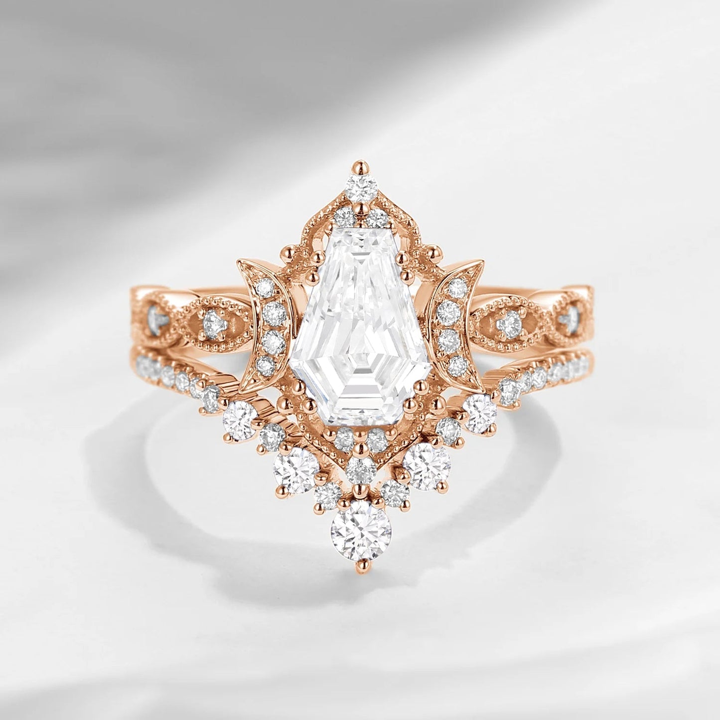 Crescent Moon | Coffin Cut Lab Diamond 'Till Death Do Us Part' Ring Set 2pcs