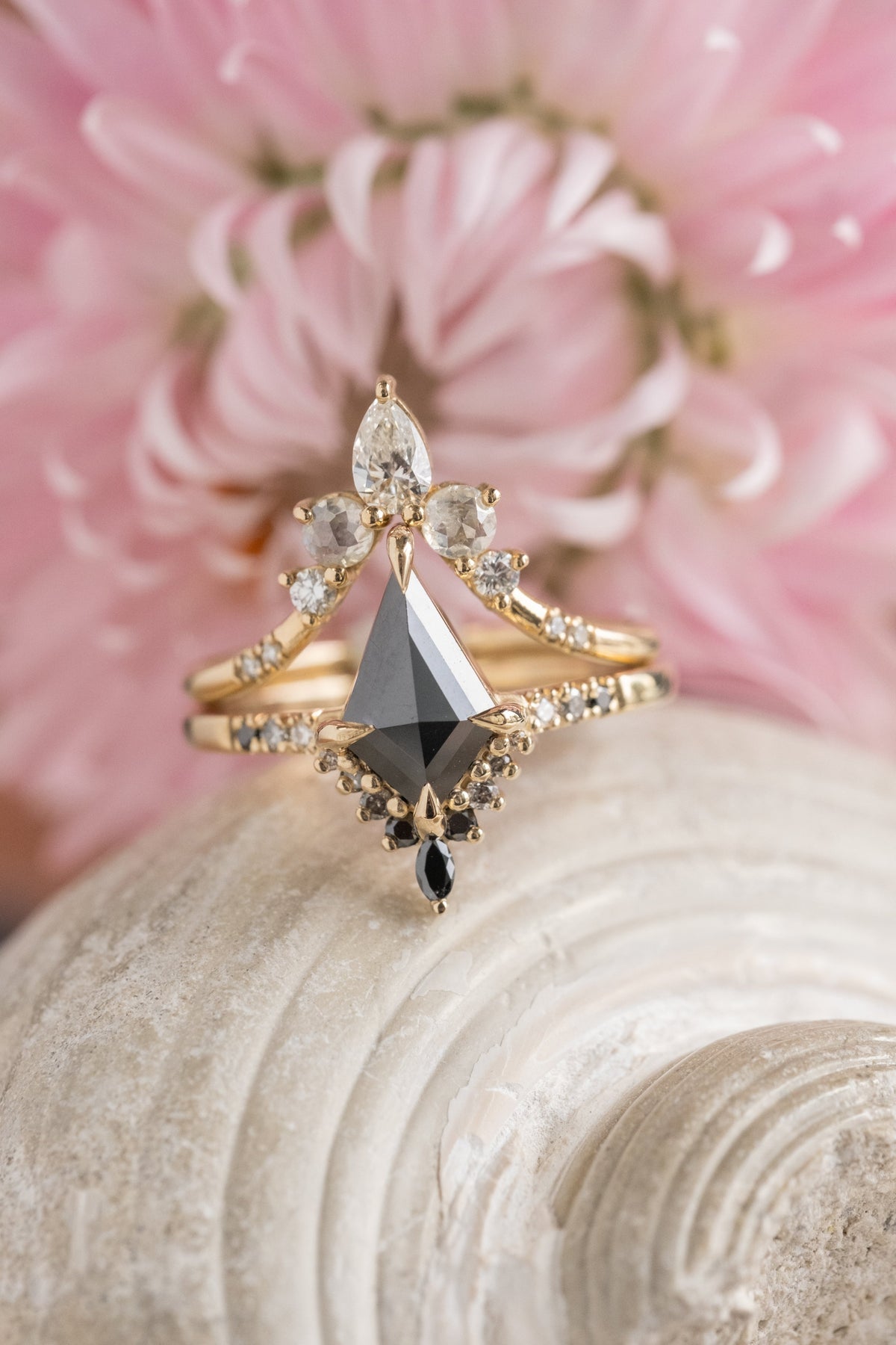 1.70 Carat Black Kite Diamond Engagement Ring, Ombre Avaline Setting