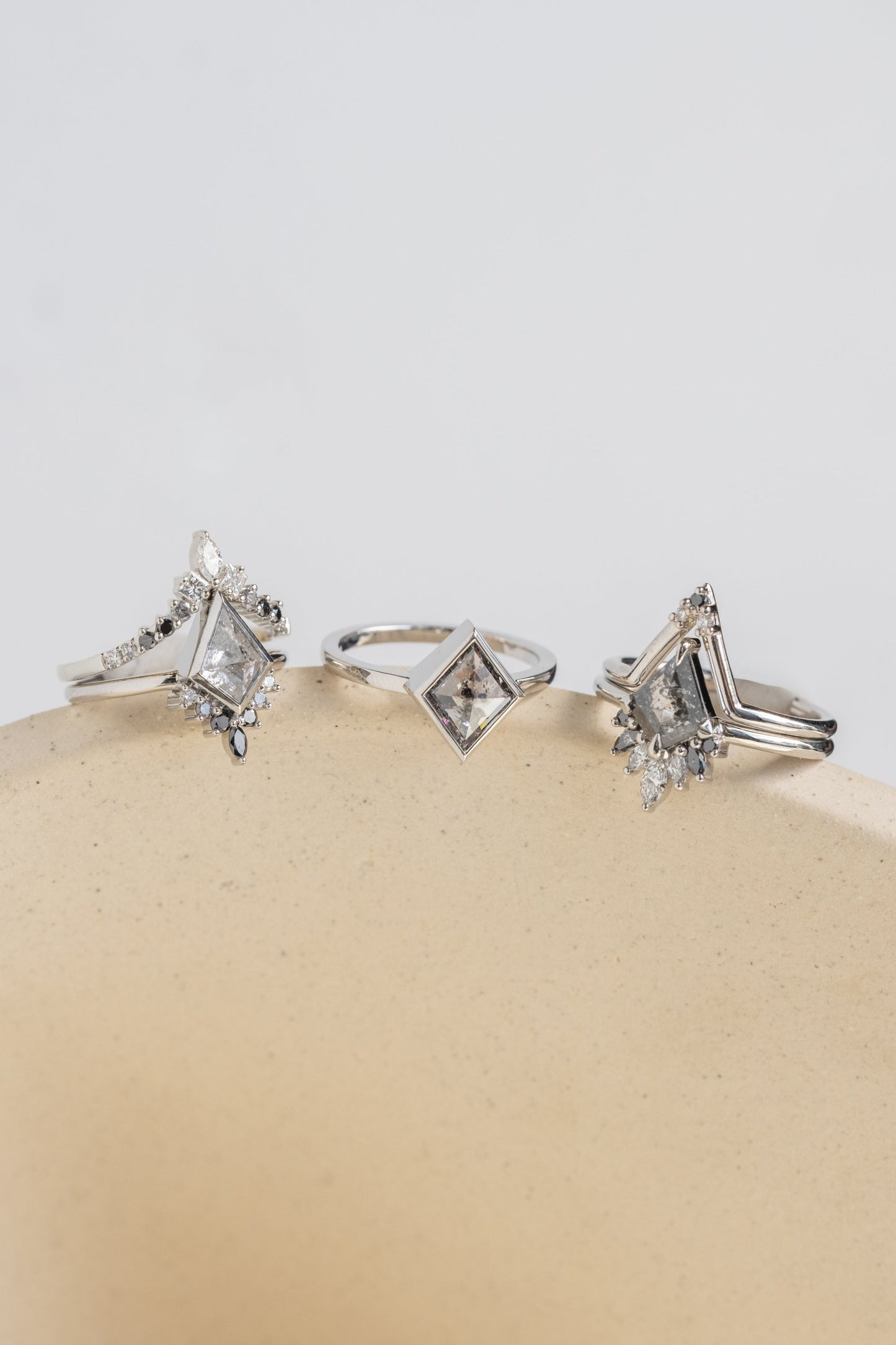 1.02 Carat Salt and Pepper Kite Diamond Engagement Ring, Ombre Cleo Setting