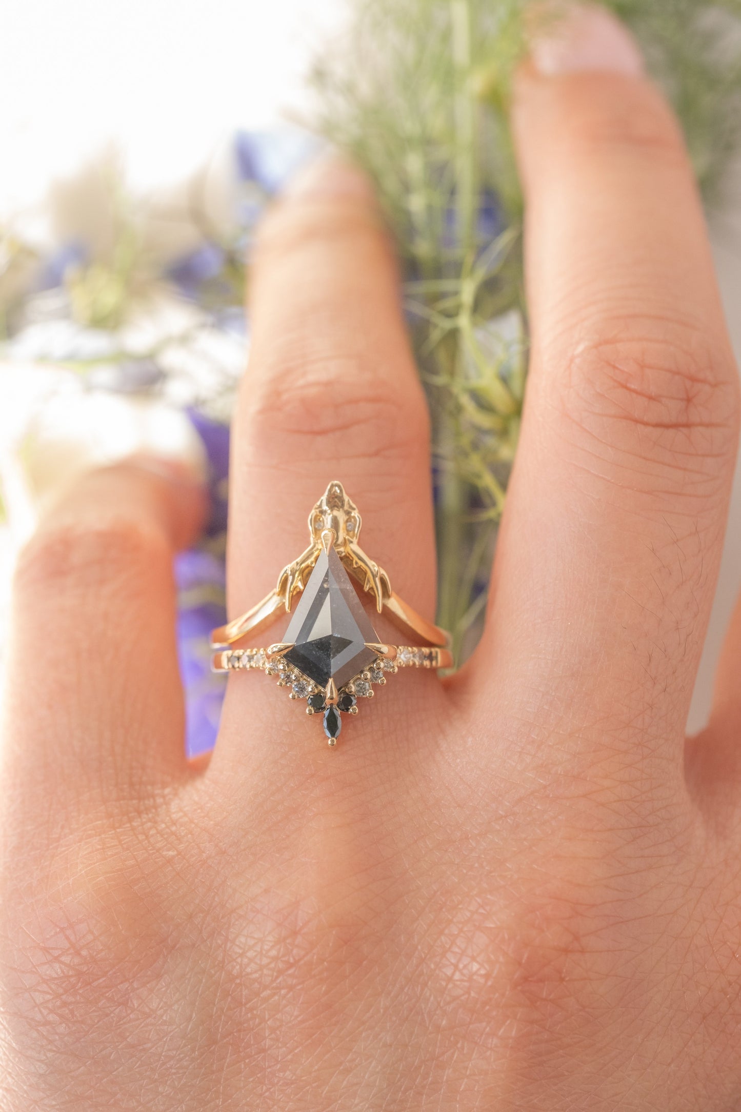 2.16 Carat Black Kite Diamond Engagement Ring, Ombre Avaline Setting