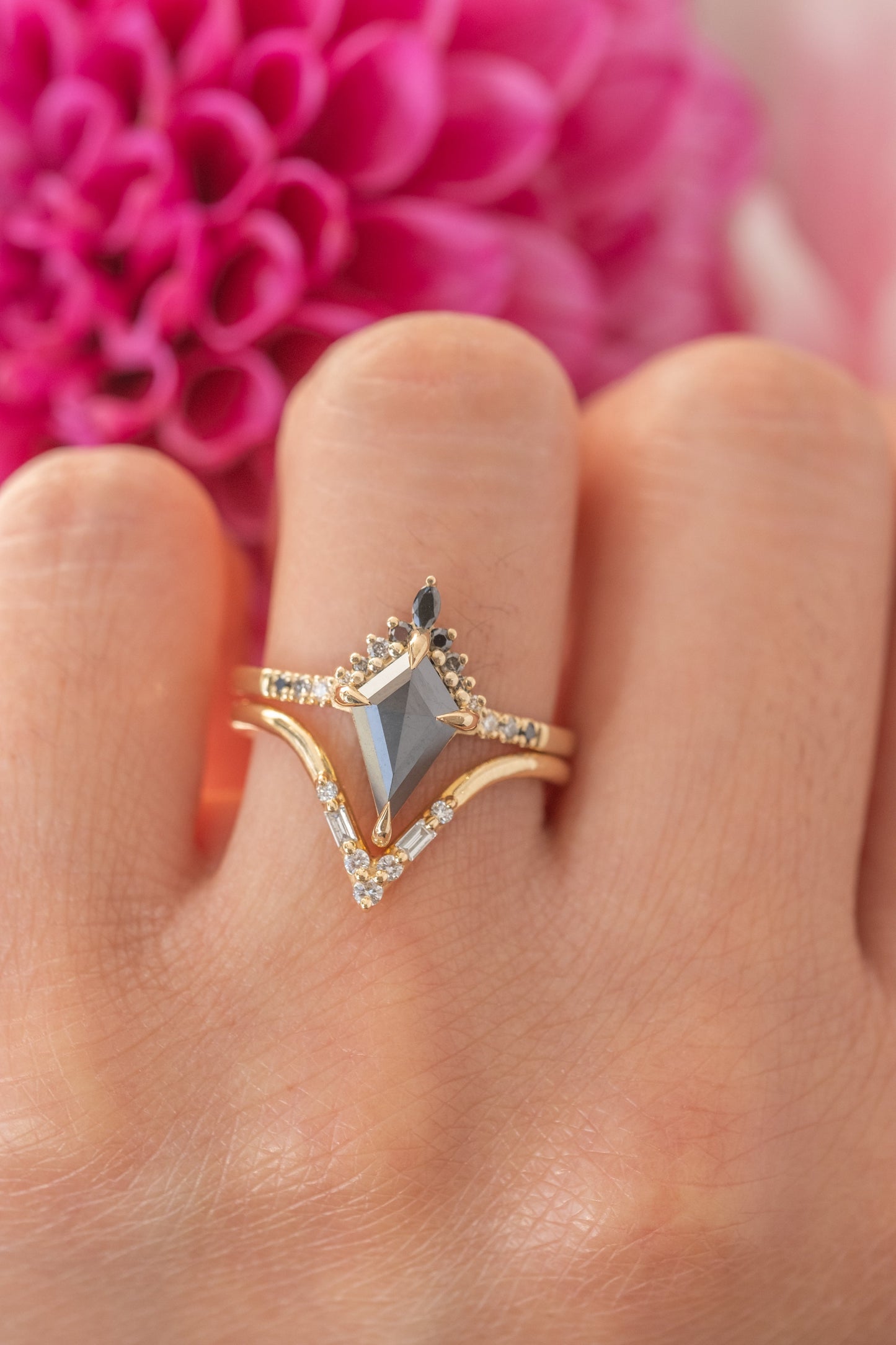 1.70 Carat Black Kite Diamond Engagement Ring, Ombre Avaline Setting