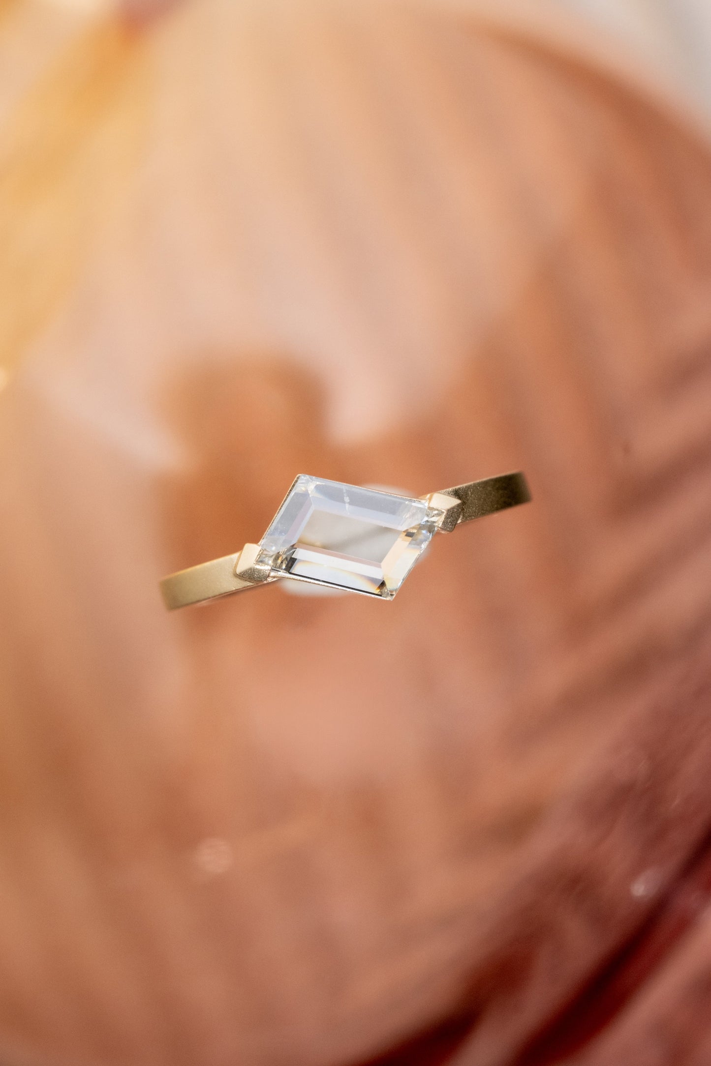 1.07 Carat Clear Geometric Diamond Engagement Ring, Erin Setting, 14k Yellow Gold
