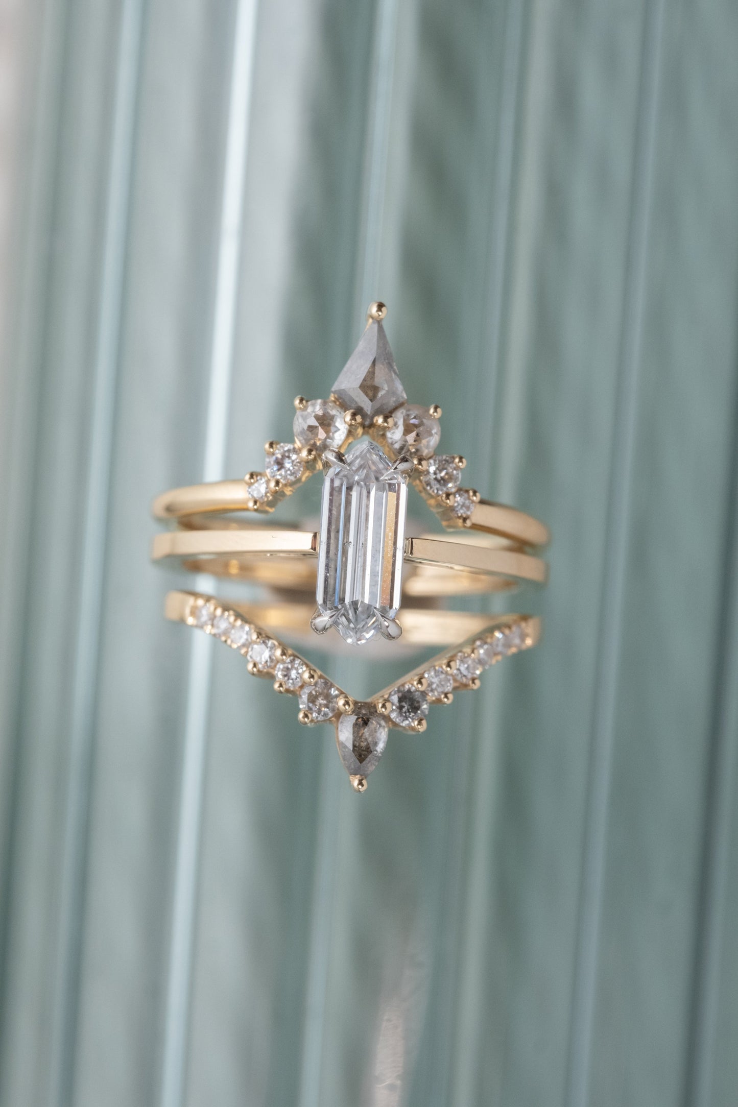 Cassiopeia Wedding Ring, Salt and Pepper and White Diamonds, 11 Diamond