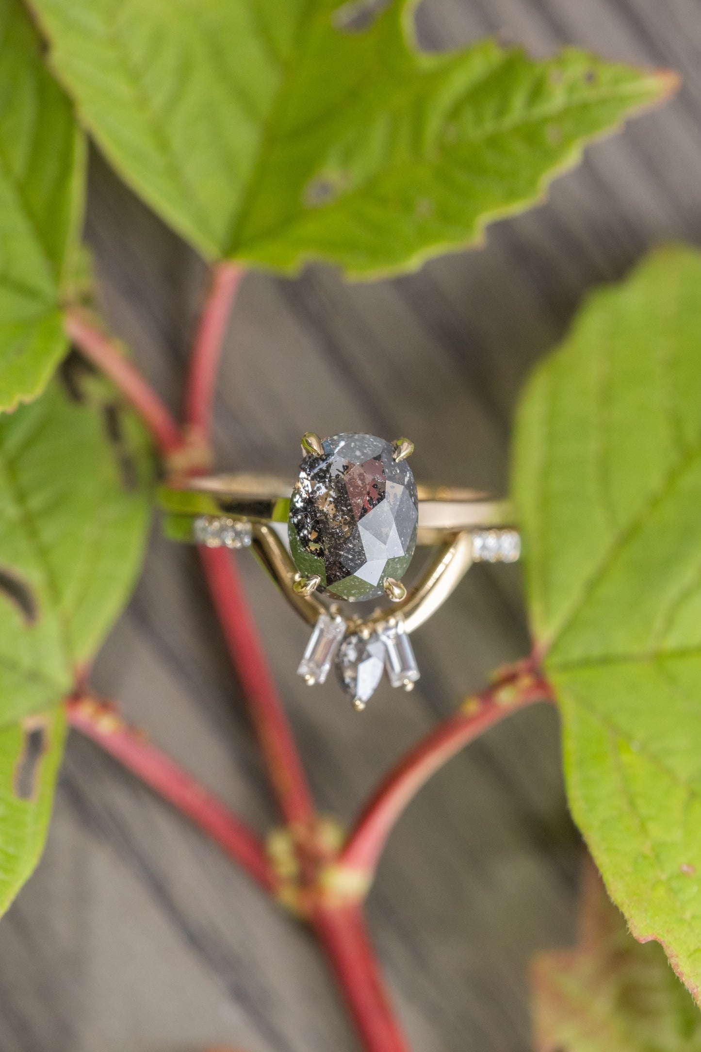 2.97 Carat Black Salt and Pepper Oval Diamond Engagement Ring, Lark Setting