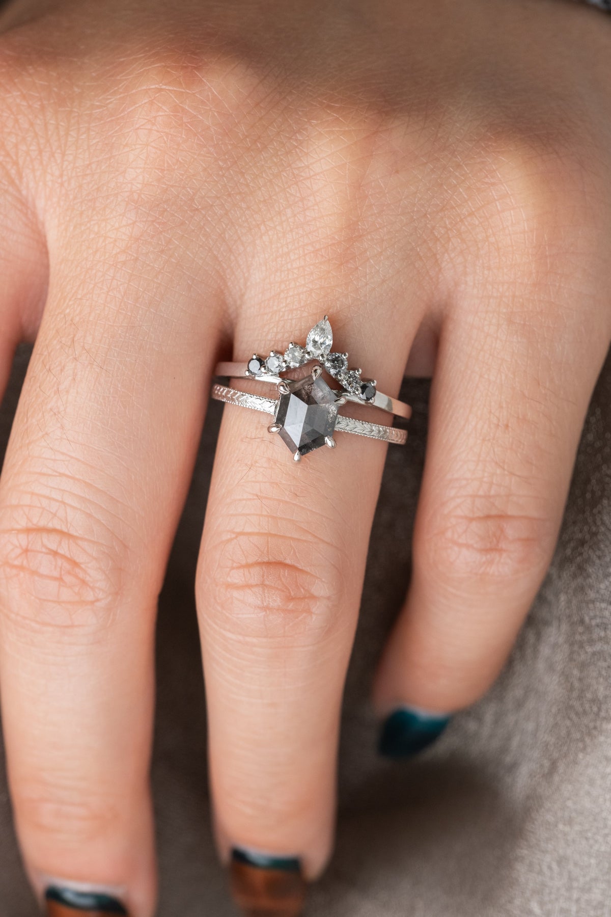Cassie Wedding Ring, 7 Ombre Diamond, Loaf Band