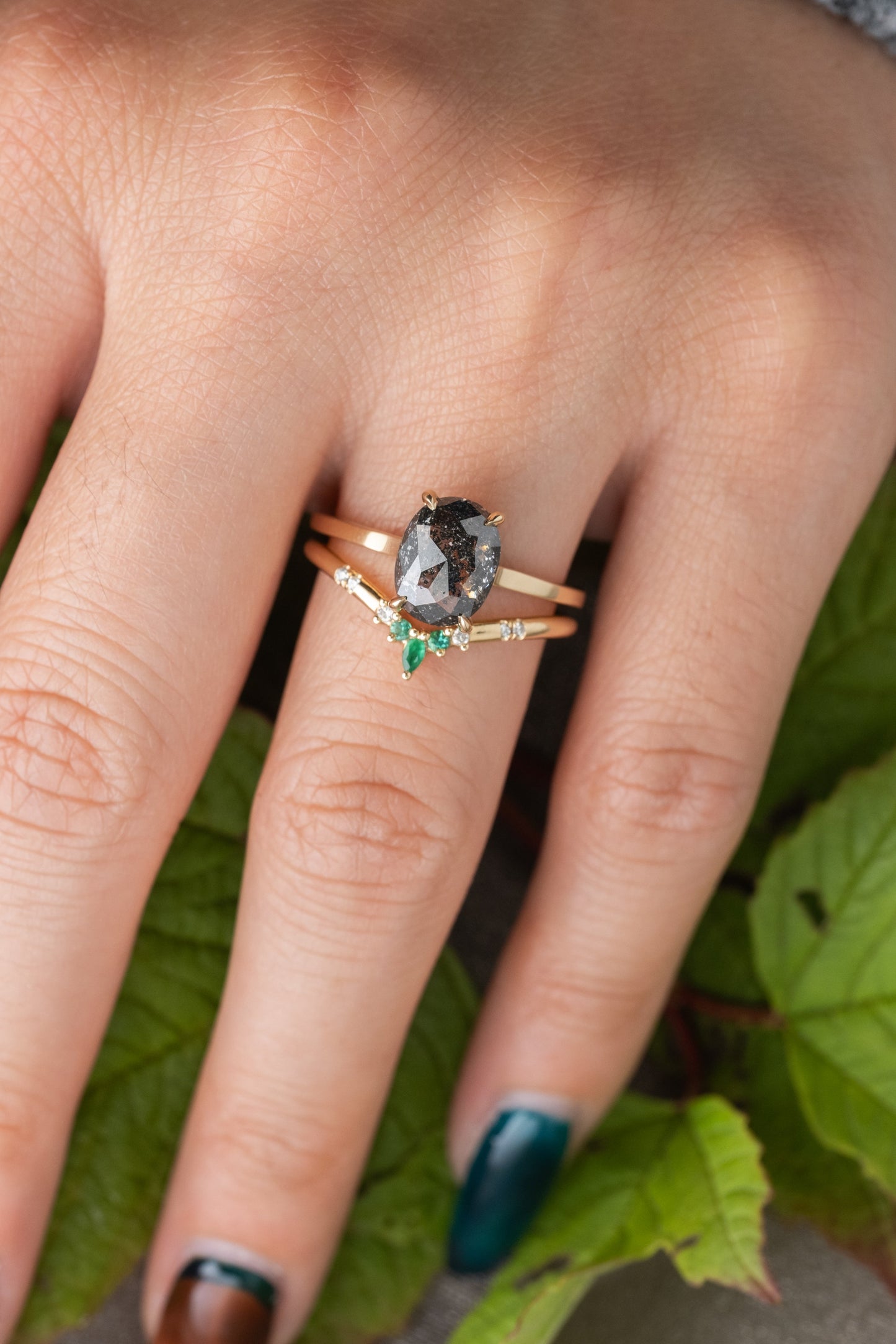 2.97 Carat Black Salt and Pepper Oval Diamond Engagement Ring, Lark Setting