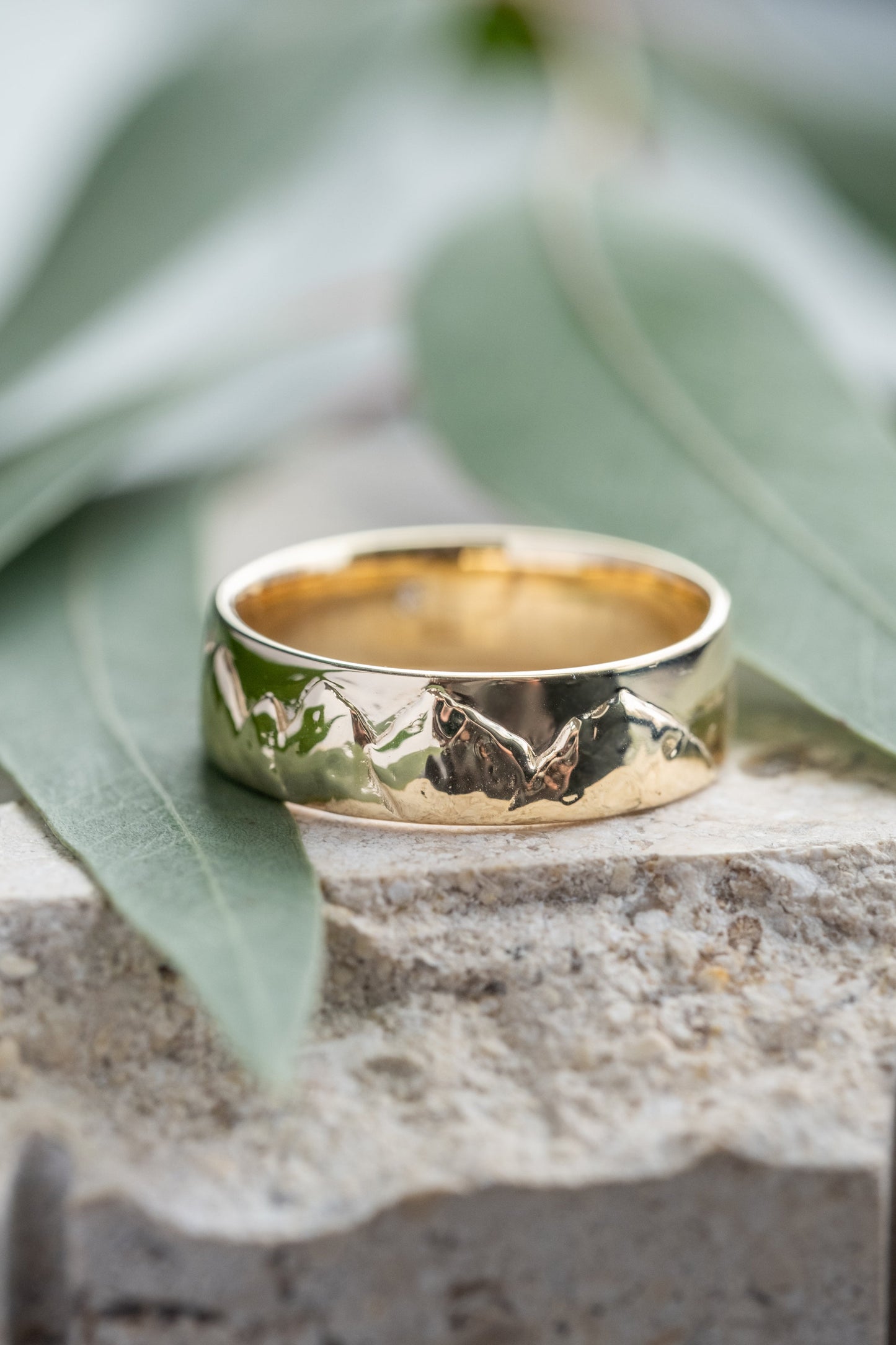 7mm Mountain Mens Wedding Ring with Hidden Diamond, Comfort Fit