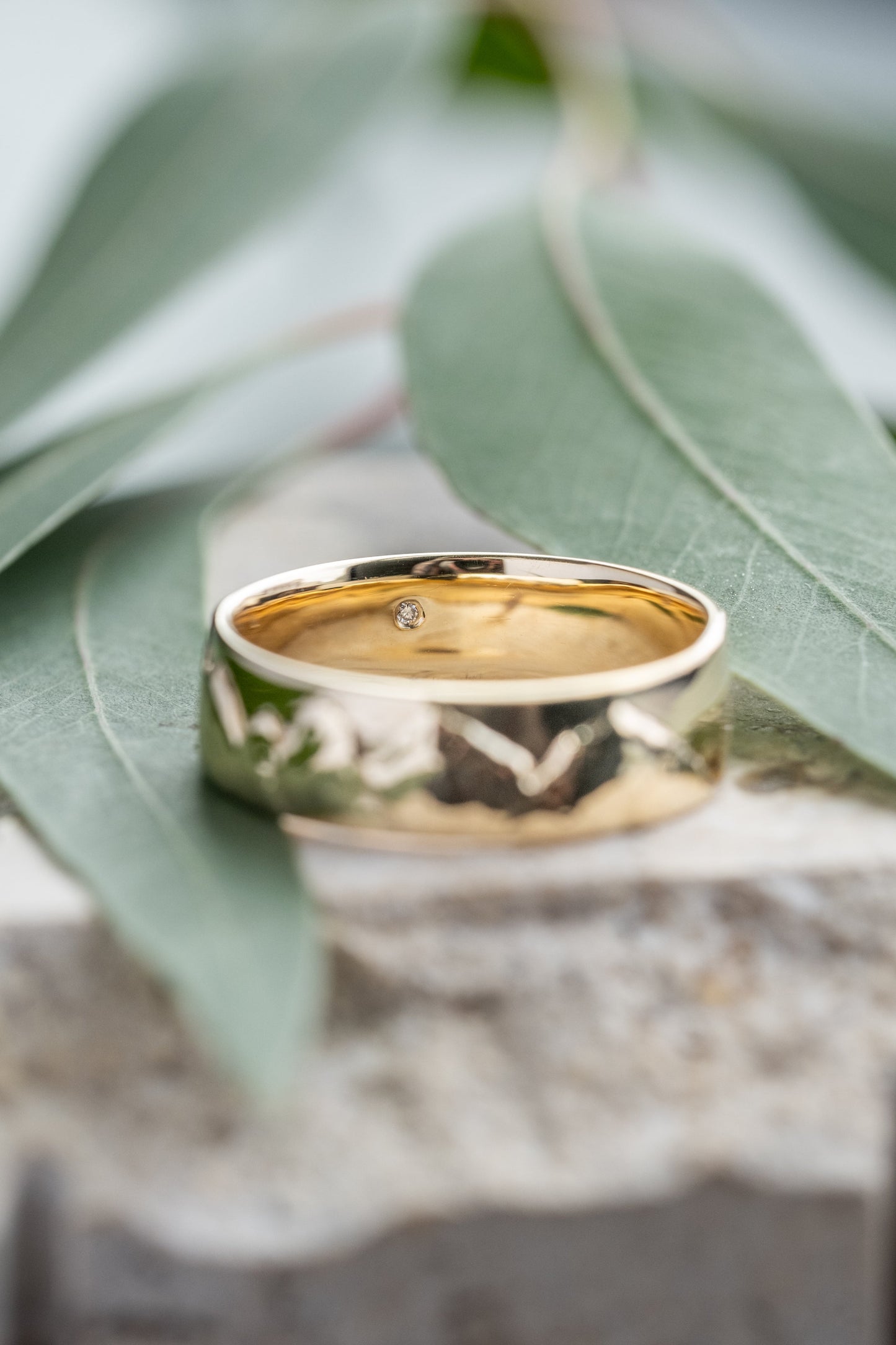 7mm Mountain Mens Wedding Ring with Hidden Diamond, Comfort Fit