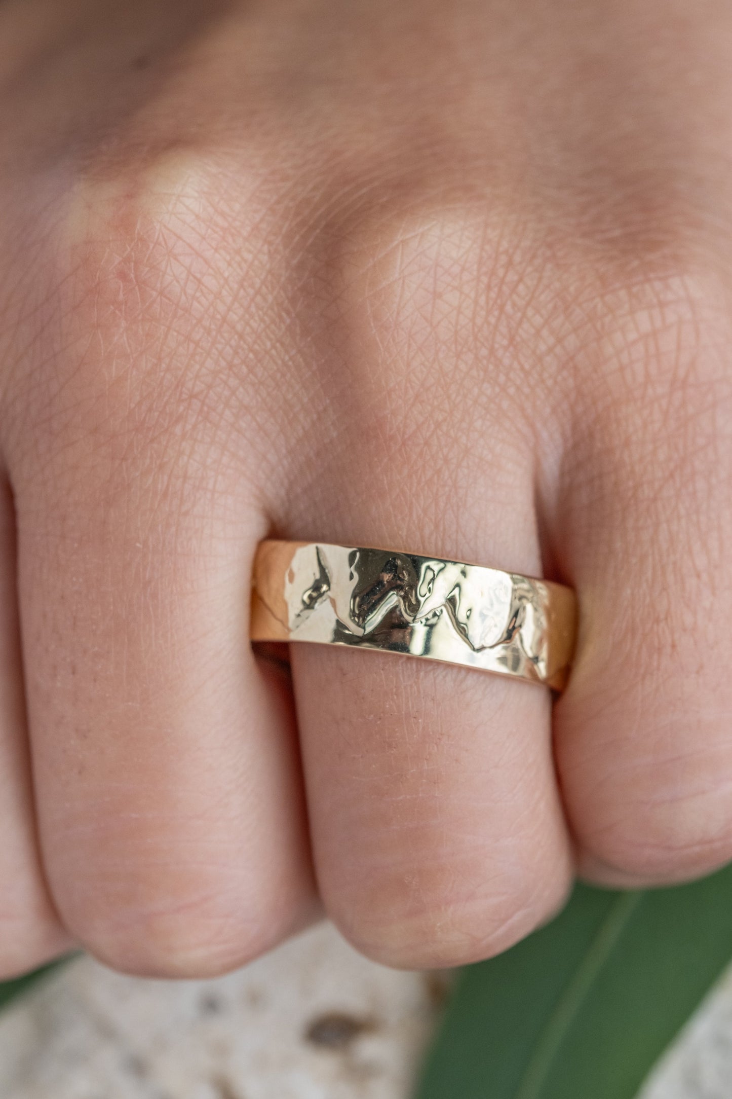 7mm Mountain Mens Wedding Ring with Hidden Diamond, Comfort Fit