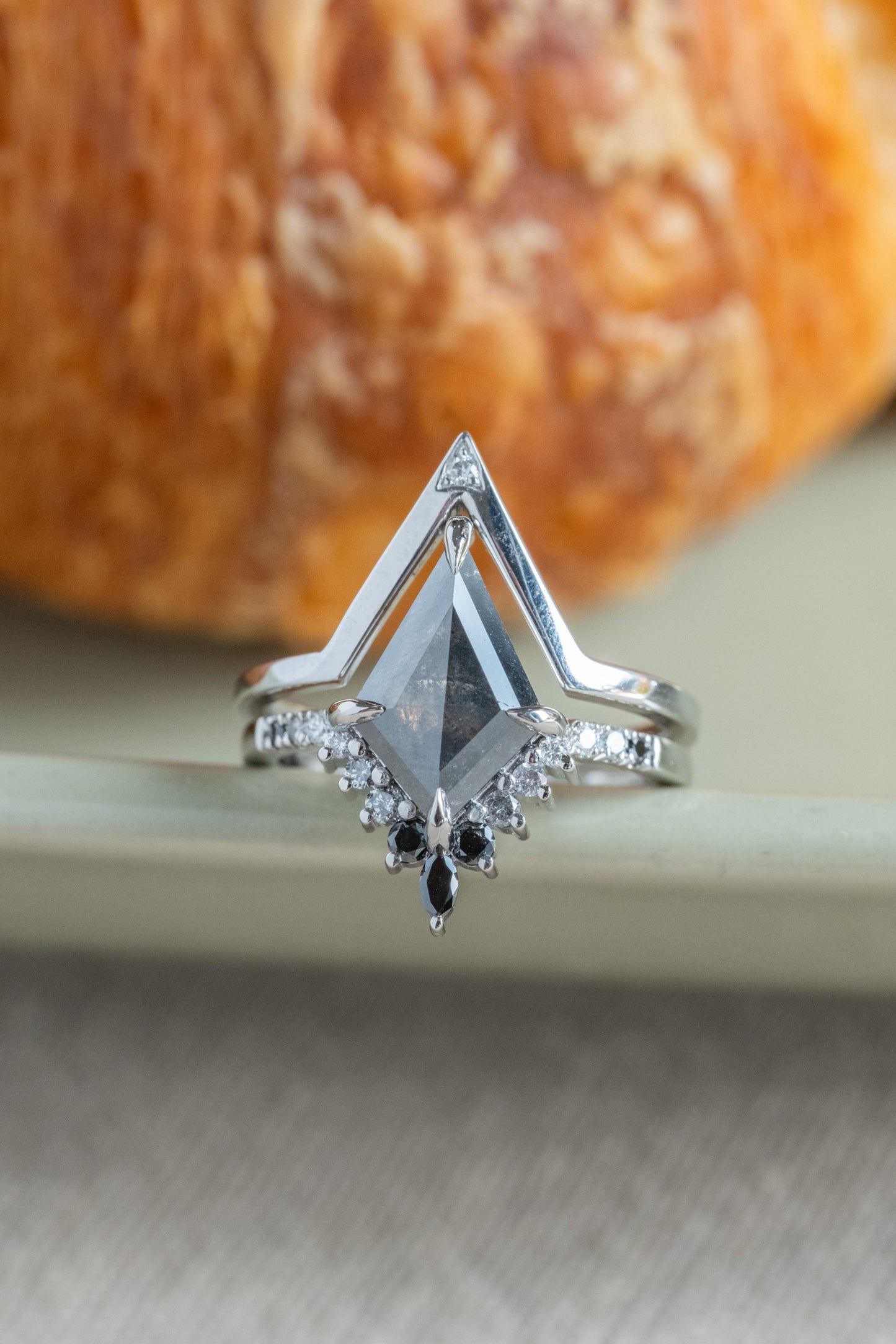 1.67 Carat Black Kite Diamond Engagement Ring, Ombre Avaline Setting