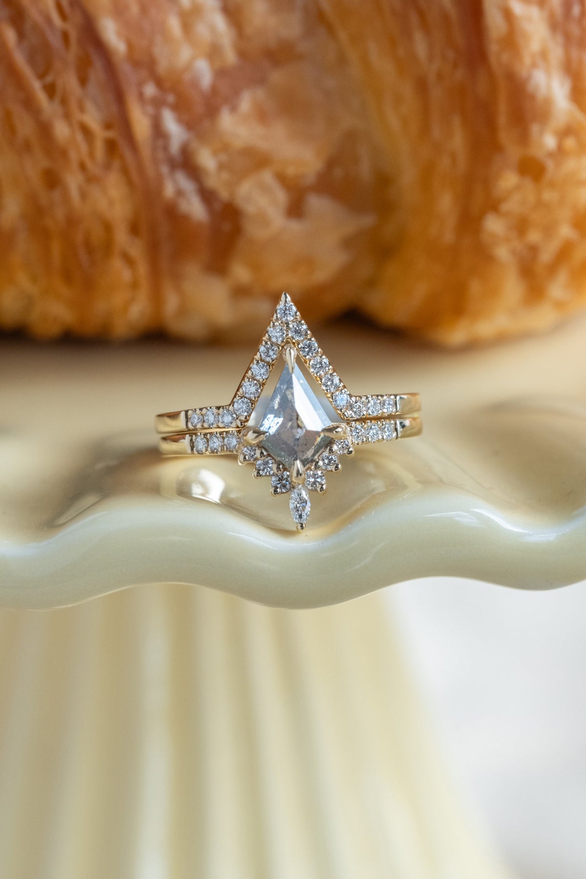 .95 Carat Salt and Pepper Kite Diamond Engagement Ring, Avaline Setting