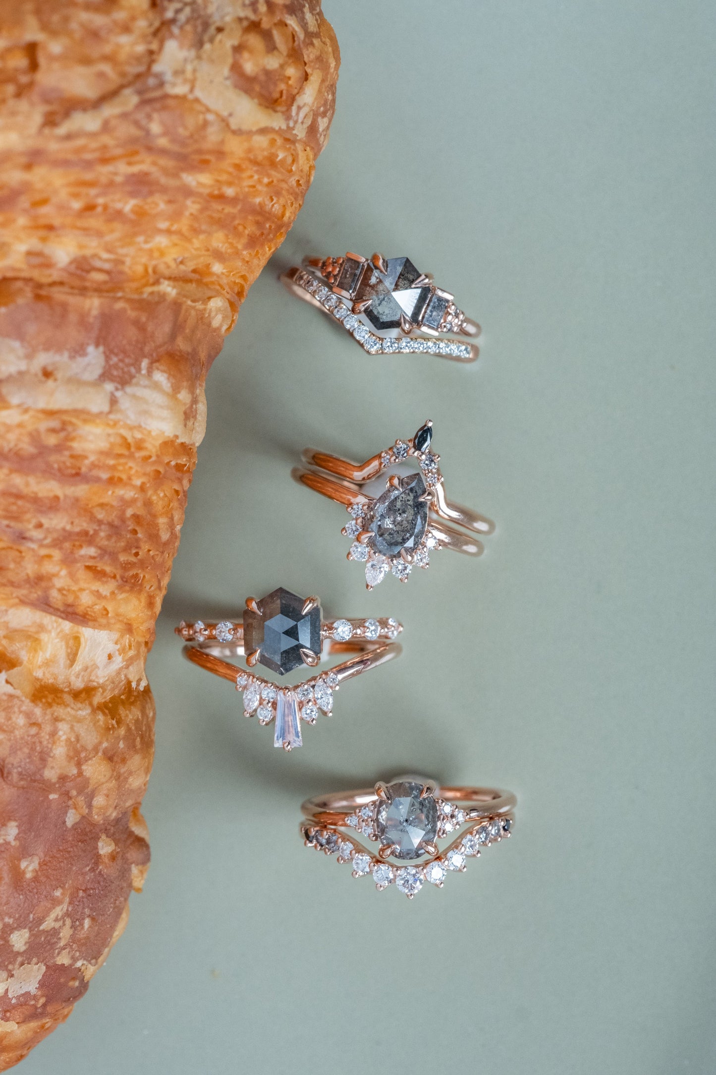 1.34 Carat Salt and Pepper Pear Diamond Engagement Ring, Ava Setting