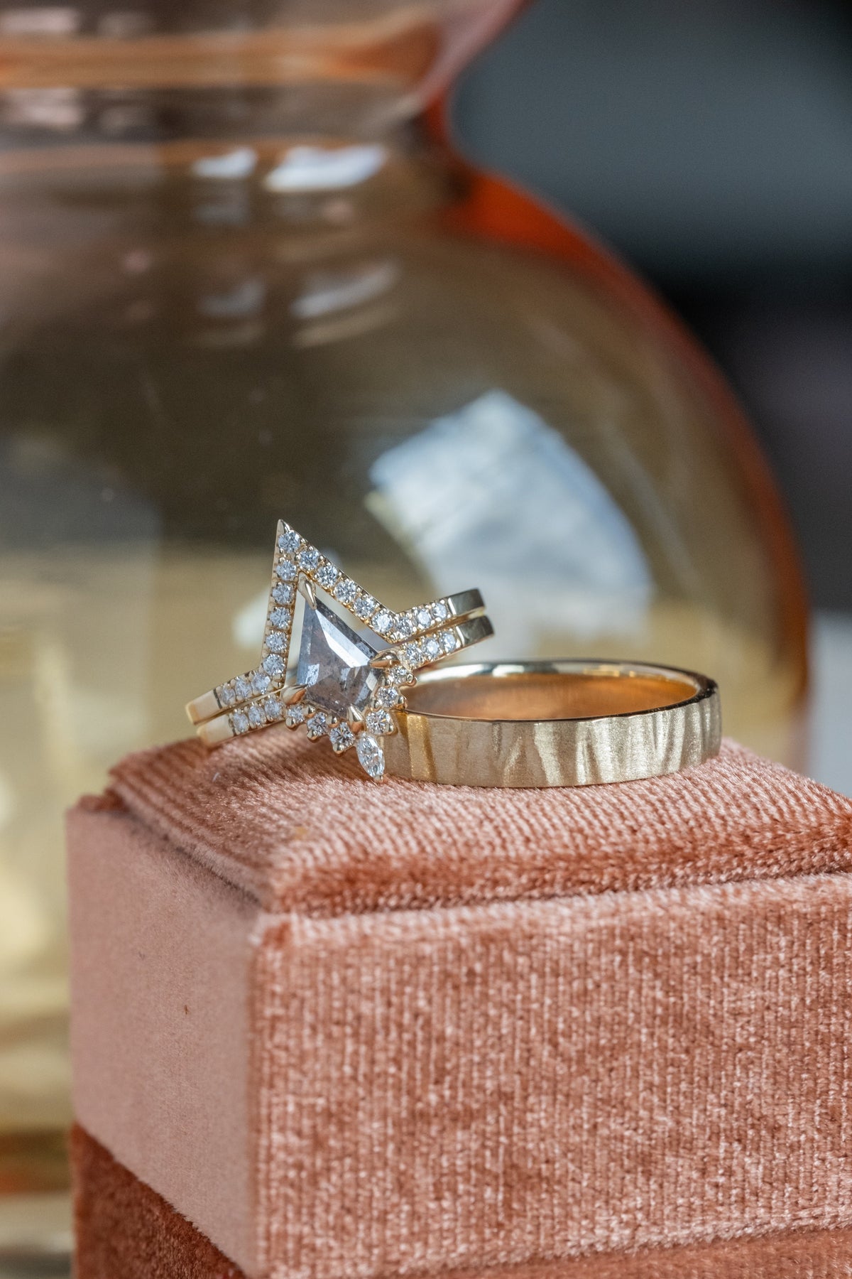 .95 Carat Salt and Pepper Kite Diamond Engagement Ring, Avaline Setting