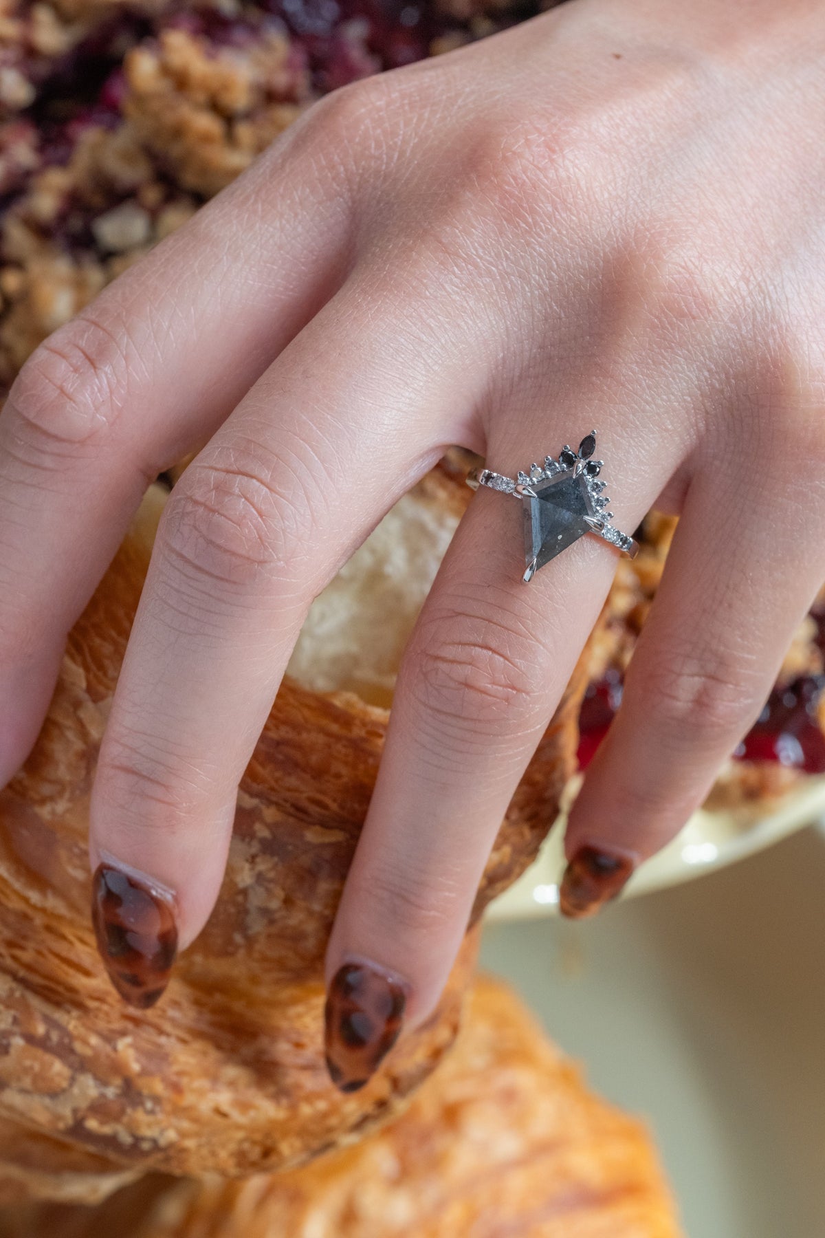 1.67 Carat Black Kite Diamond Engagement Ring, Ombre Avaline Setting