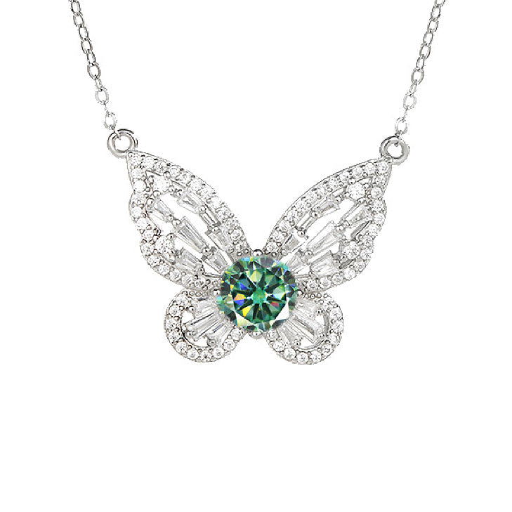 Ethereal - Round Cut Green Moissanite Unique Necklace