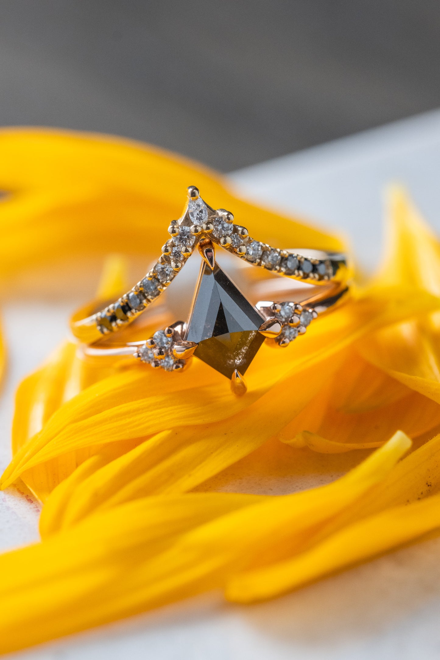 .64 Carat Black Kite Diamond Engagement Ring, Quinn Setting, 14k Rose Gold