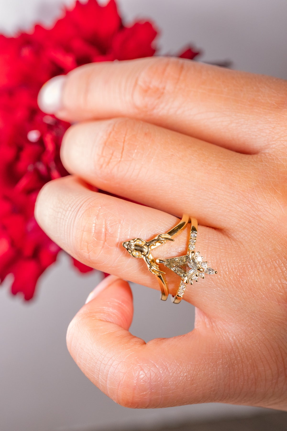 1.03 Carat Canadian Salt and Pepper Kite Diamond Engagement Ring, Avaline Setting