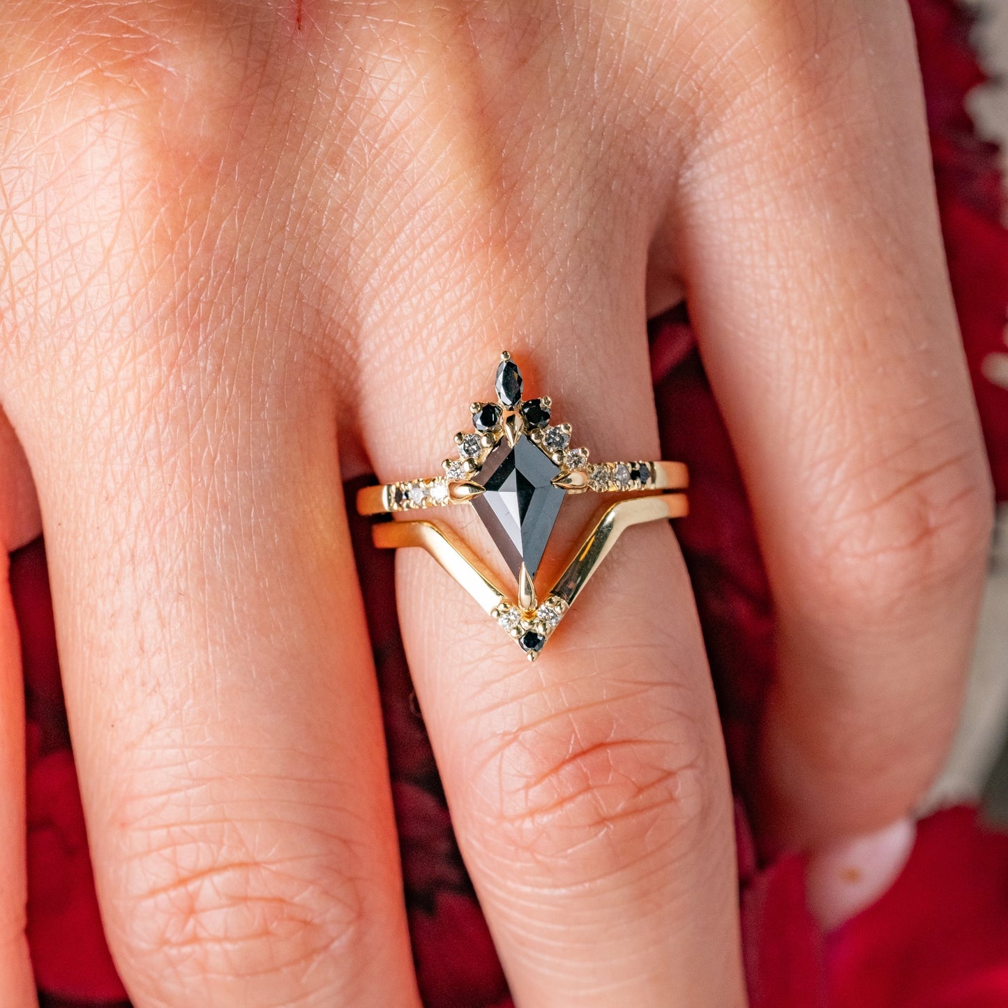1.15 Carat Black Kite Diamond Engagement Ring, Ombre Avaline Setting