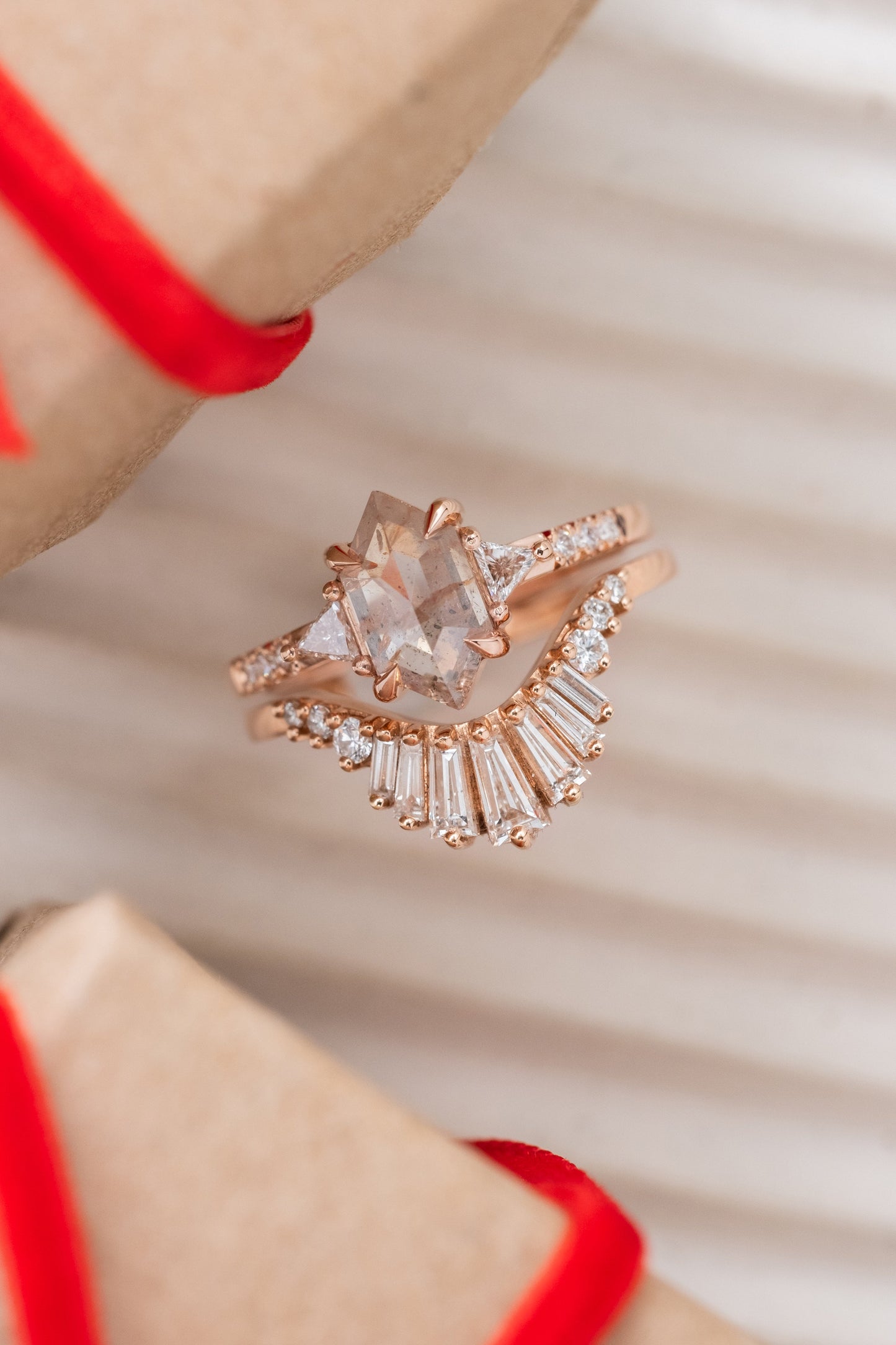 1.88 Carat Icy Orange Hexagon Diamond Engagement Ring, Eliza Setting, 14k Rose Gold