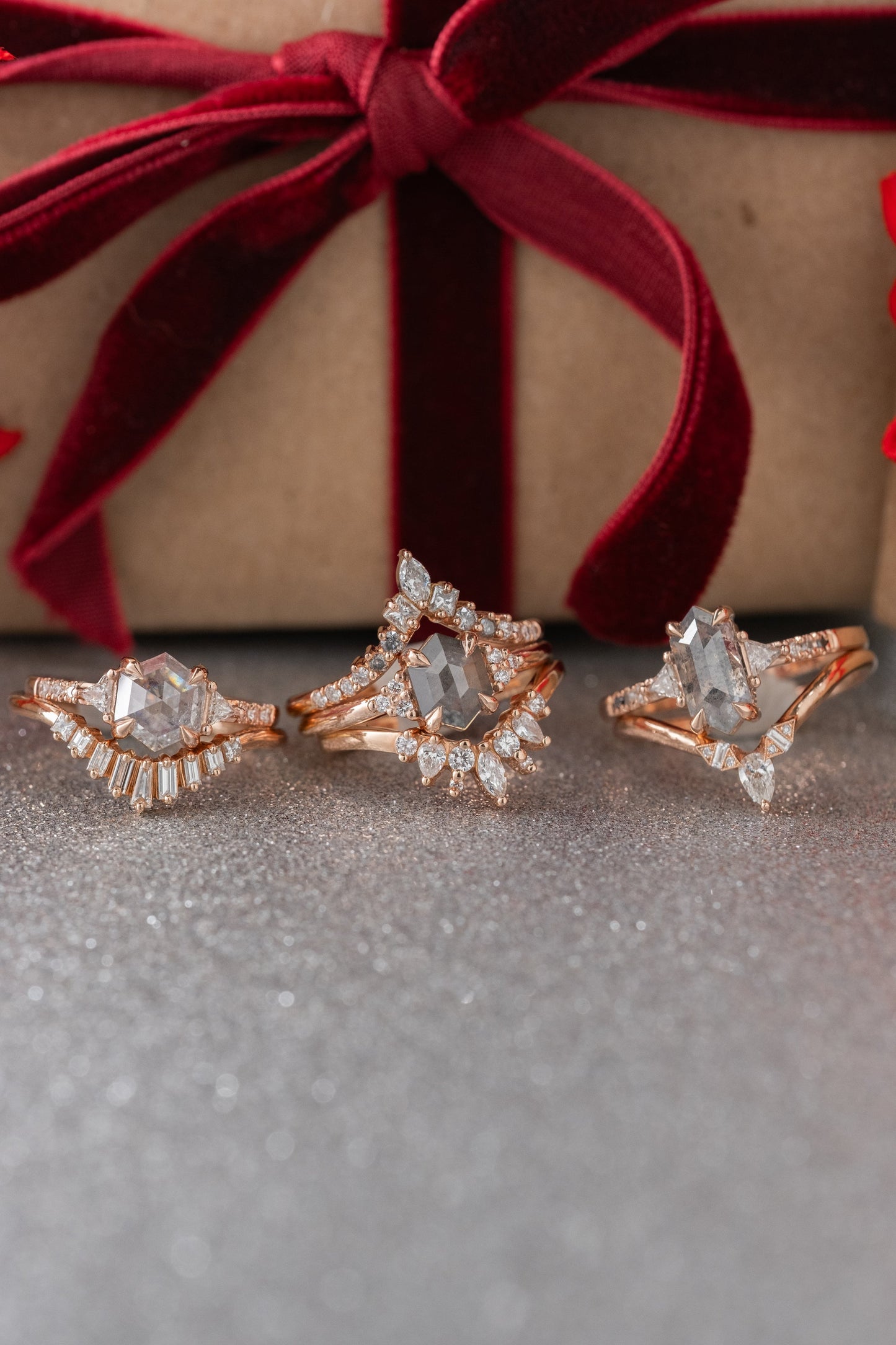 1.88 Carat Icy Orange Hexagon Diamond Engagement Ring, Eliza Setting, 14k Rose Gold