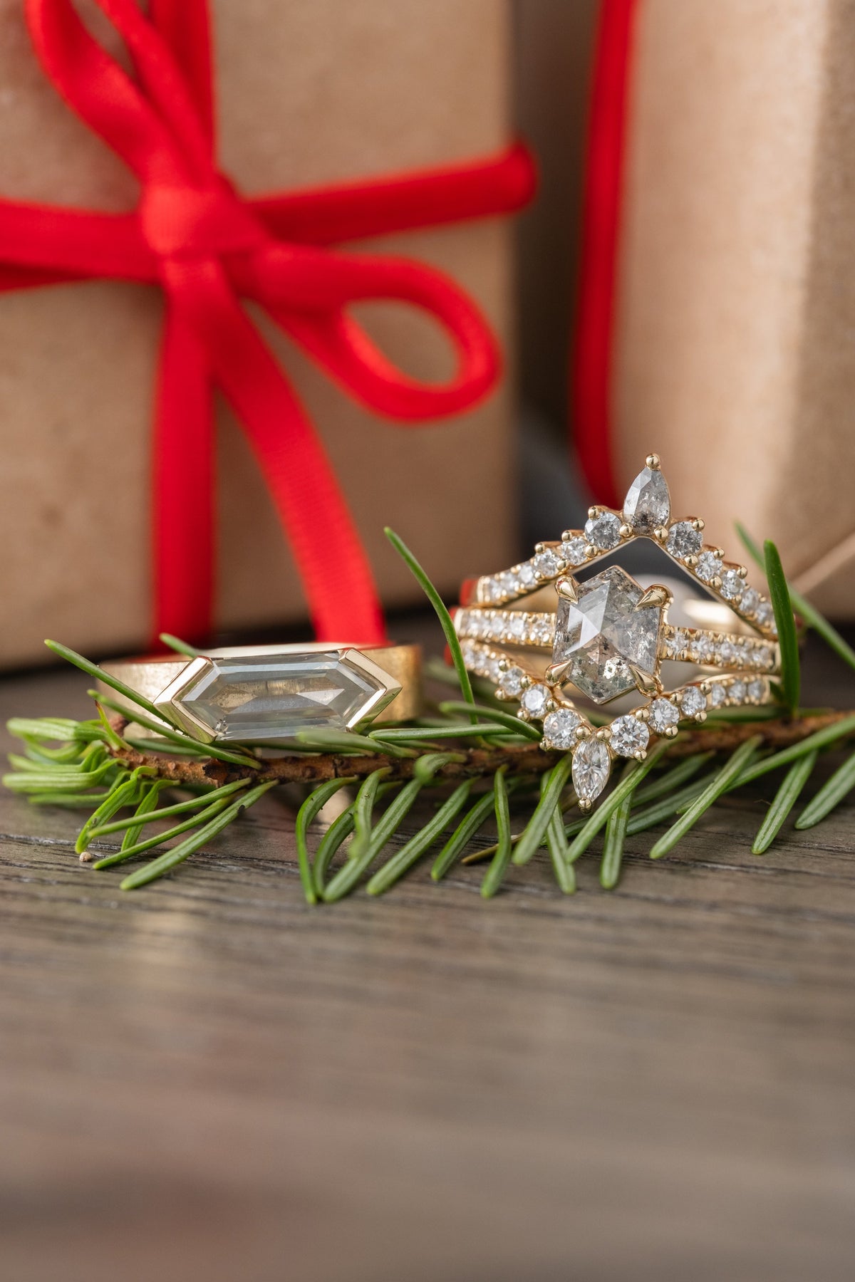 Cassiopeia Wedding Ring, Salt and Pepper and White Diamonds, 11 Diamond