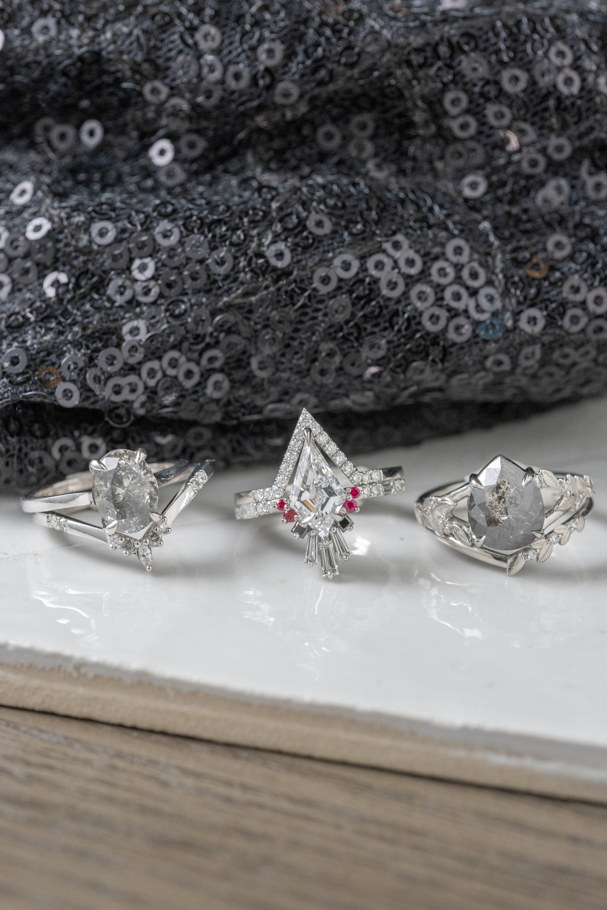 Kite Moissanite and Diamond Engagement Ring, Ombre Wren Setting
