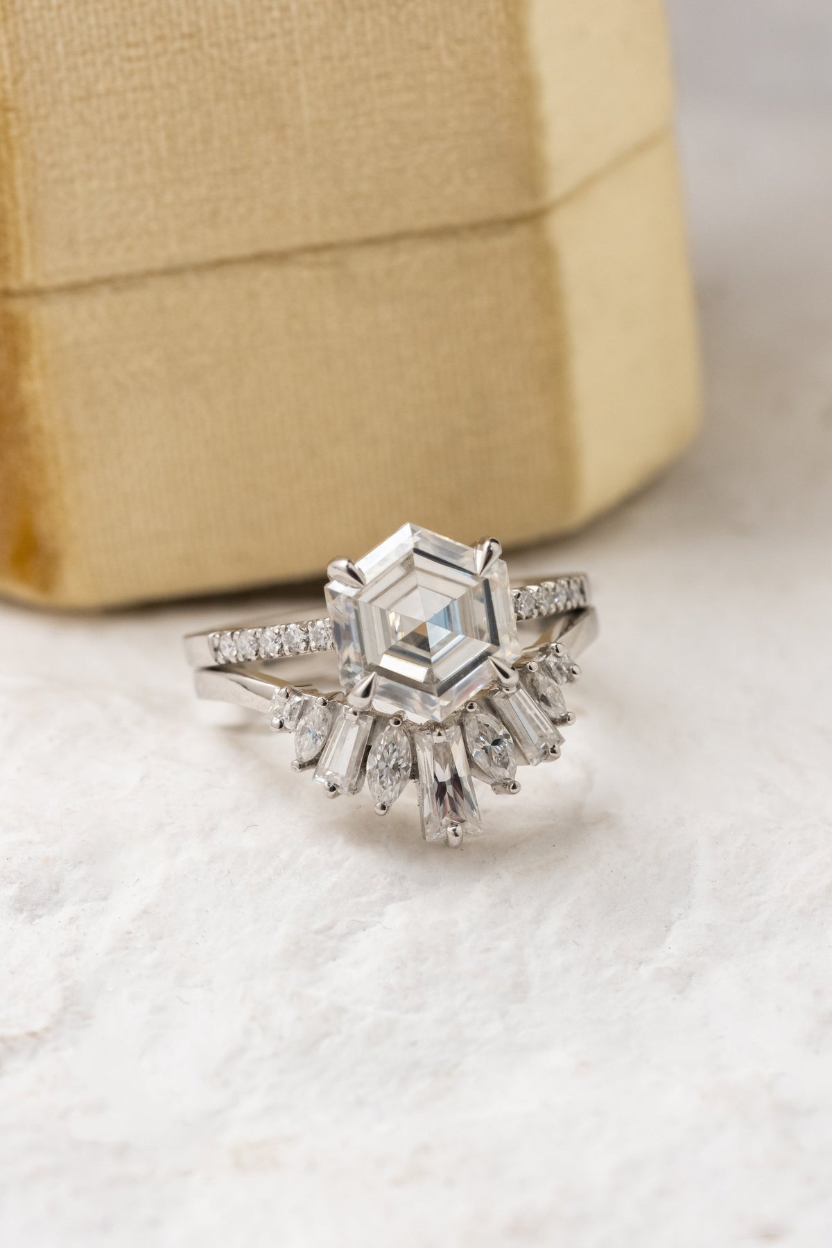 2.41 Carat Hexagon Moissanite Engagement Ring, Jules Setting