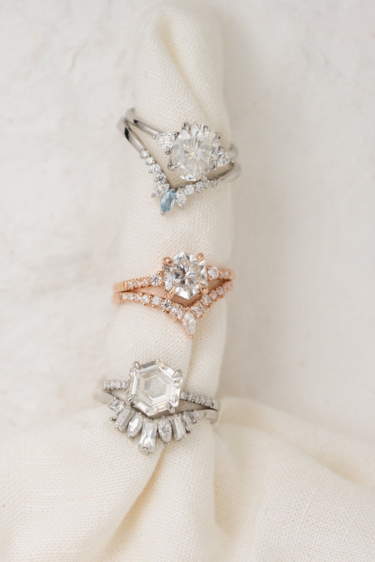 1.50 Carat Hexagon Moissanite Engagement Ring, Eliza Setting, 14k Rose Gold