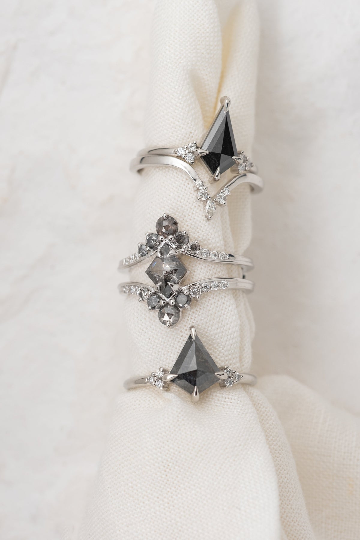1.78 Carat Black Kite Diamond Engagement Ring, Quinn Setting