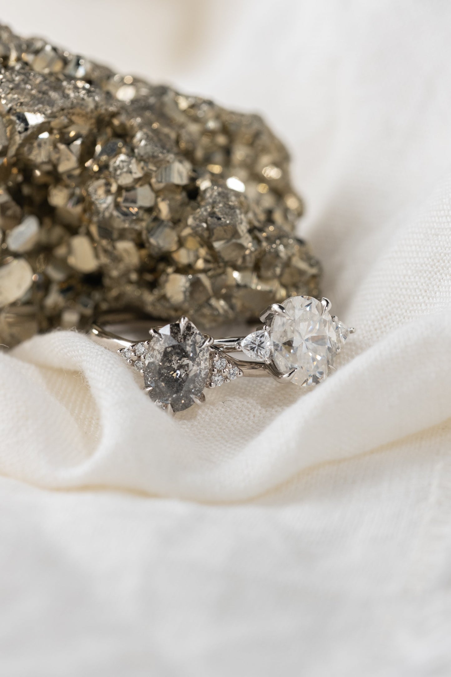 2.10 Carat Salt and Pepper Oval Diamond Engagement Ring, Quinn Setting