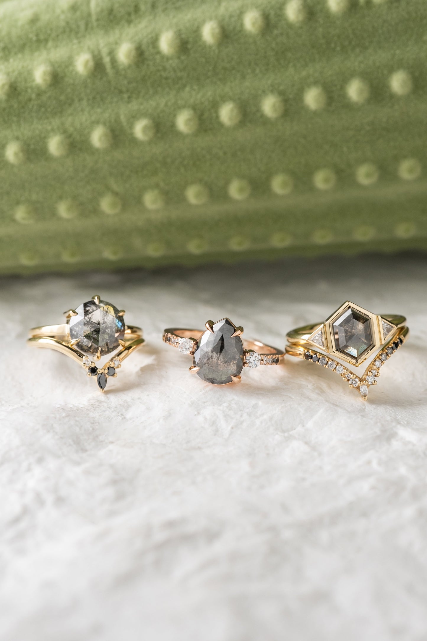 1.69 Carat Black Salt and Pepper Pear Diamond Engagement Ring, Ombre Eliza Setting