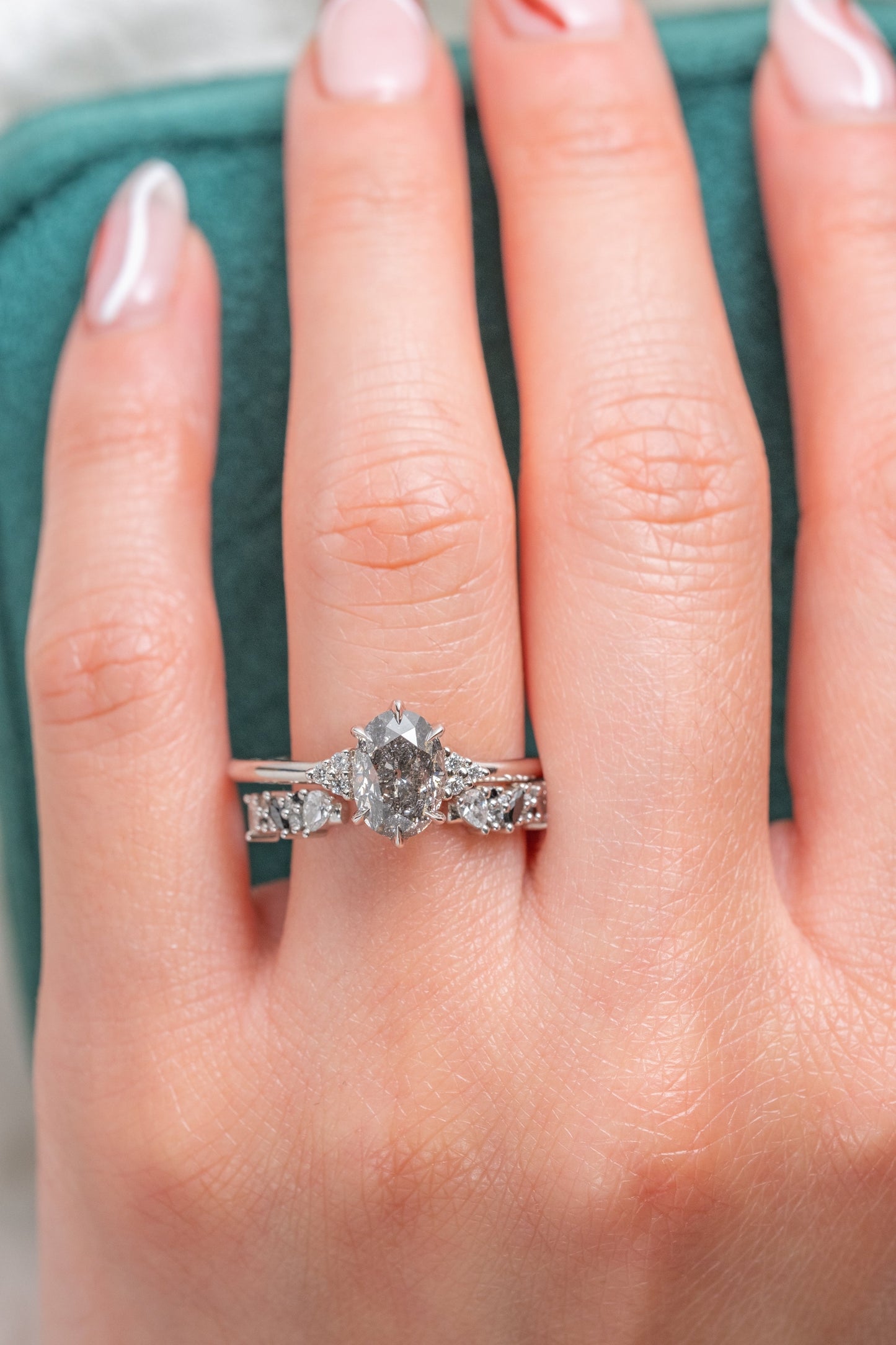 2.10 Carat Salt and Pepper Oval Diamond Engagement Ring, Quinn Setting