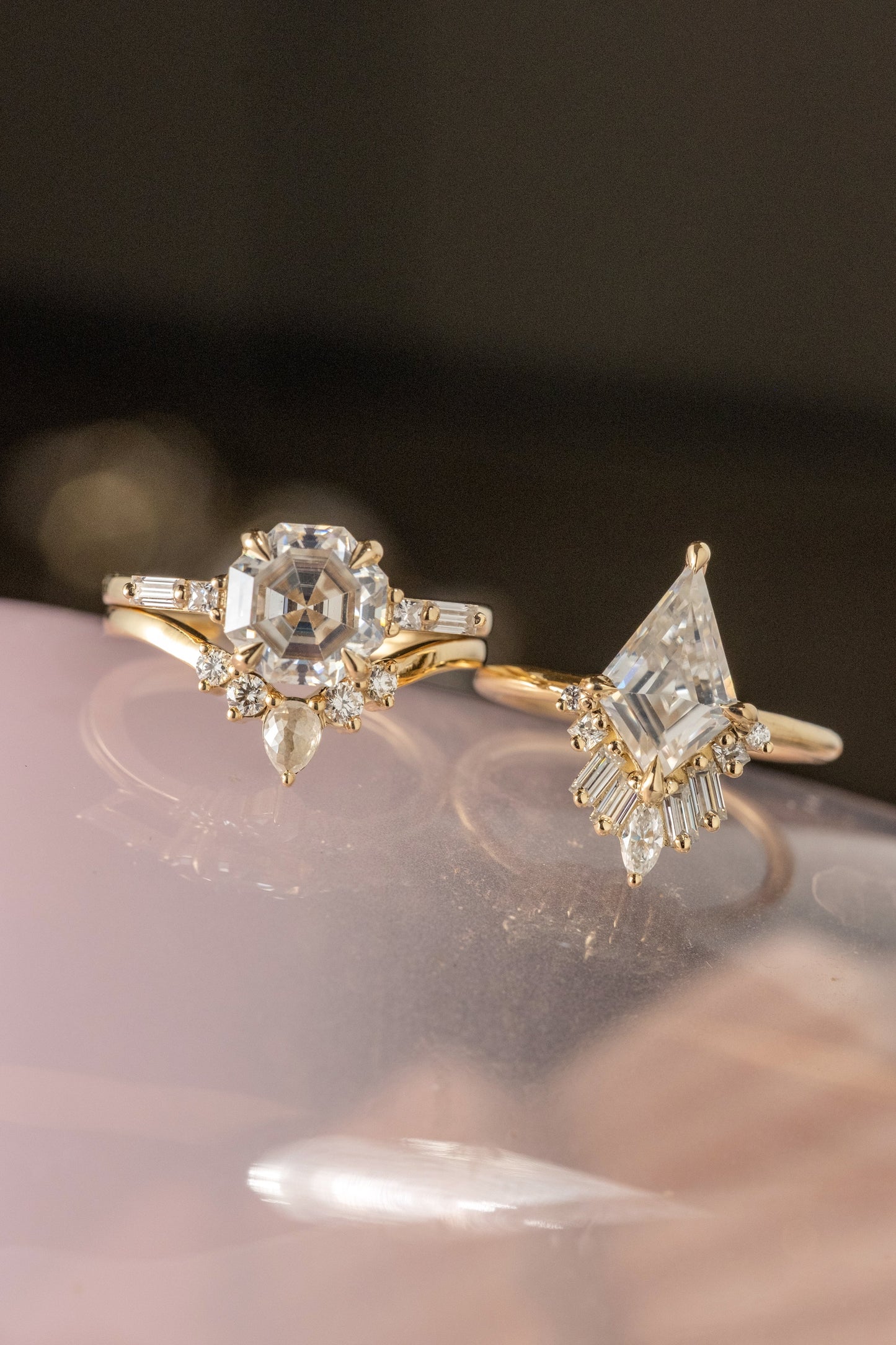 2.11 Carat Kite Moissanite Engagement Ring, Wren Setting