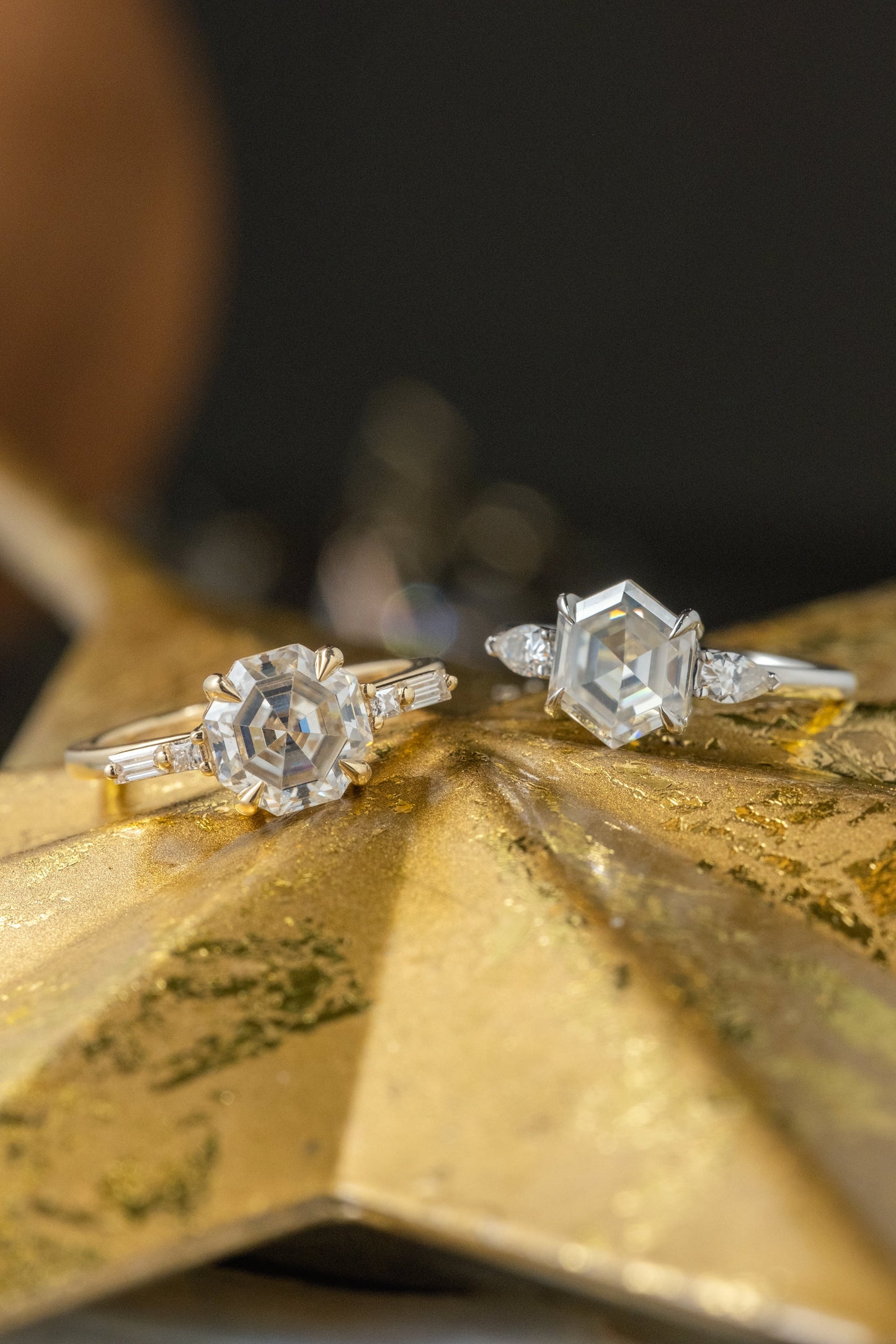 2 Carat Hexagon Moissanite Engagement Ring, Zoe Setting, Platinum