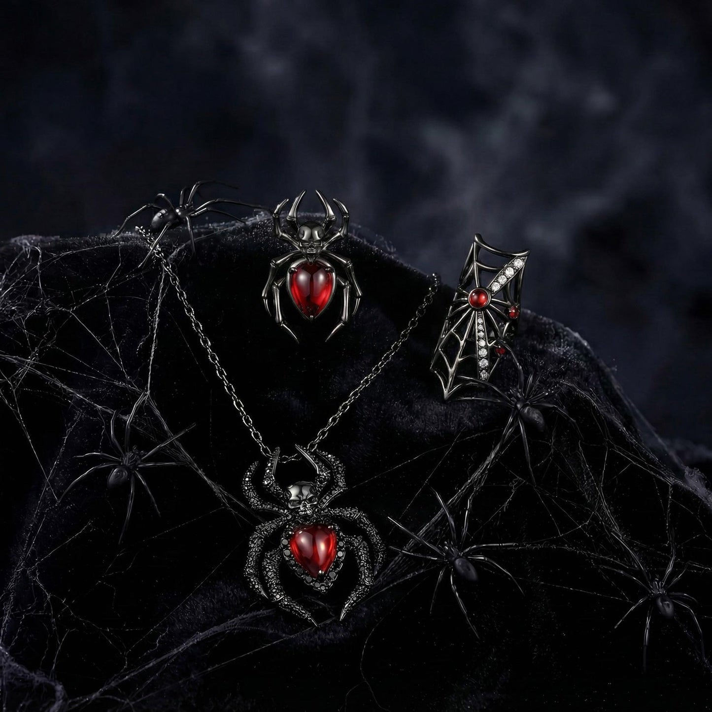 Unique Gothic Deluxe Spider & Skull Pear Garnet Jewelry Box - Deluxe Spider Jewelry Box