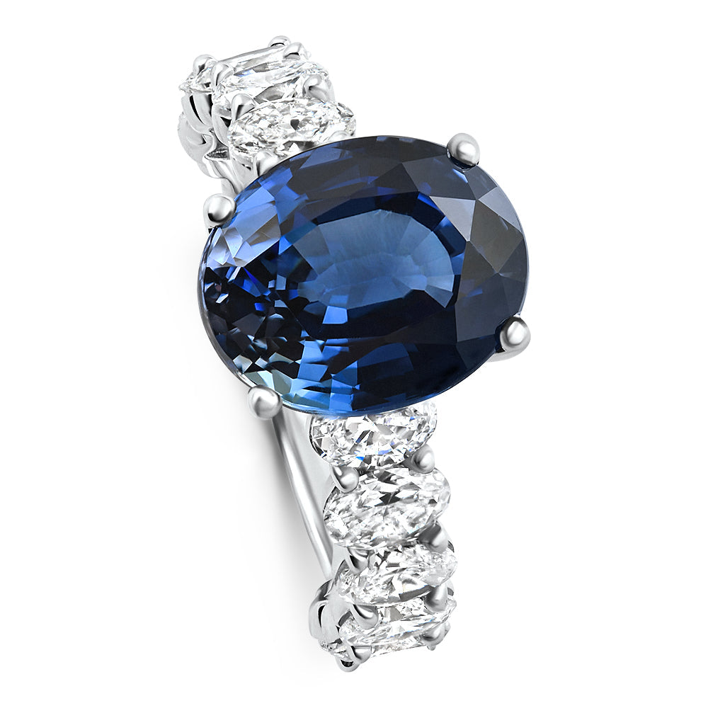 7 1/2Ct Oval Blue Sapphire Diamond Engagement Ring 14k Gold Lab Grown