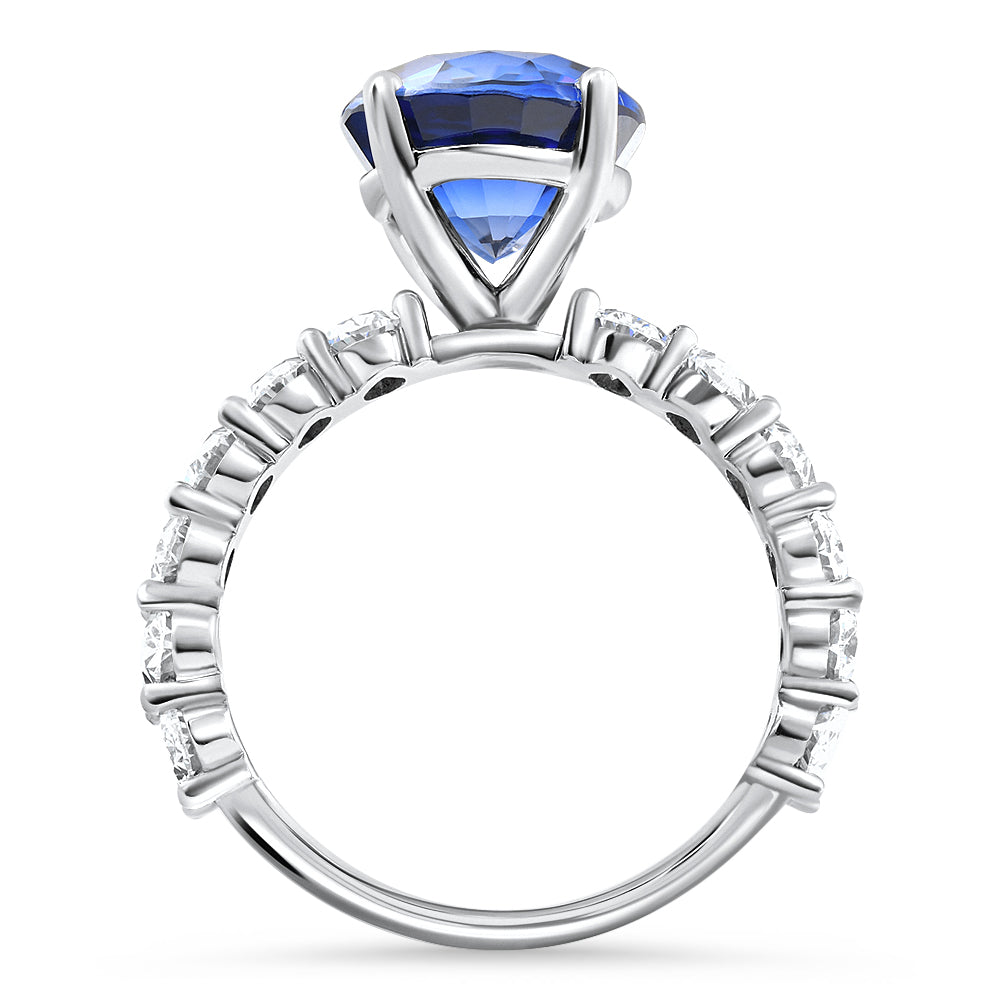 7 1/2Ct Oval Blue Sapphire Diamond Engagement Ring 14k Gold Lab Grown