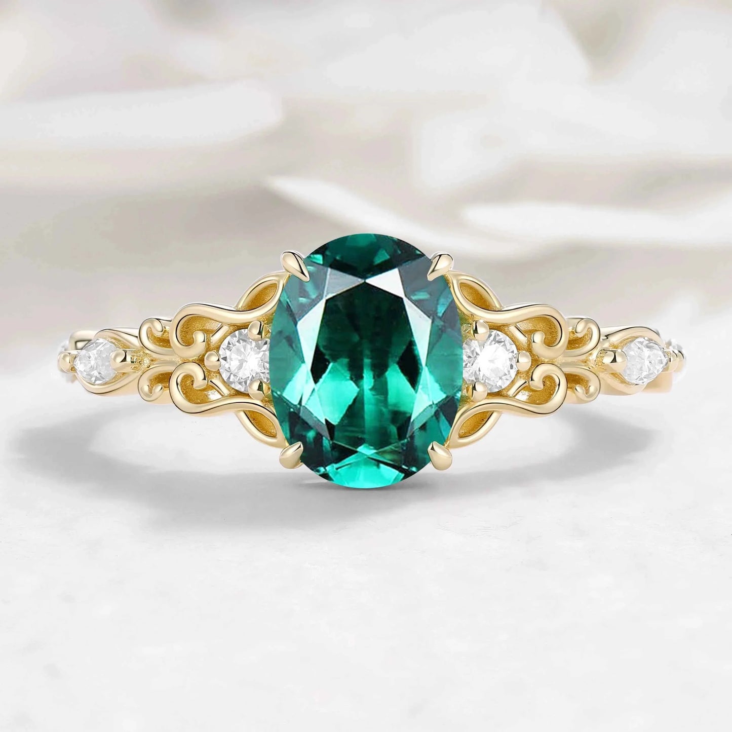 Oval Cut Musical Note Emerald Engagement Ring - Melody Ring