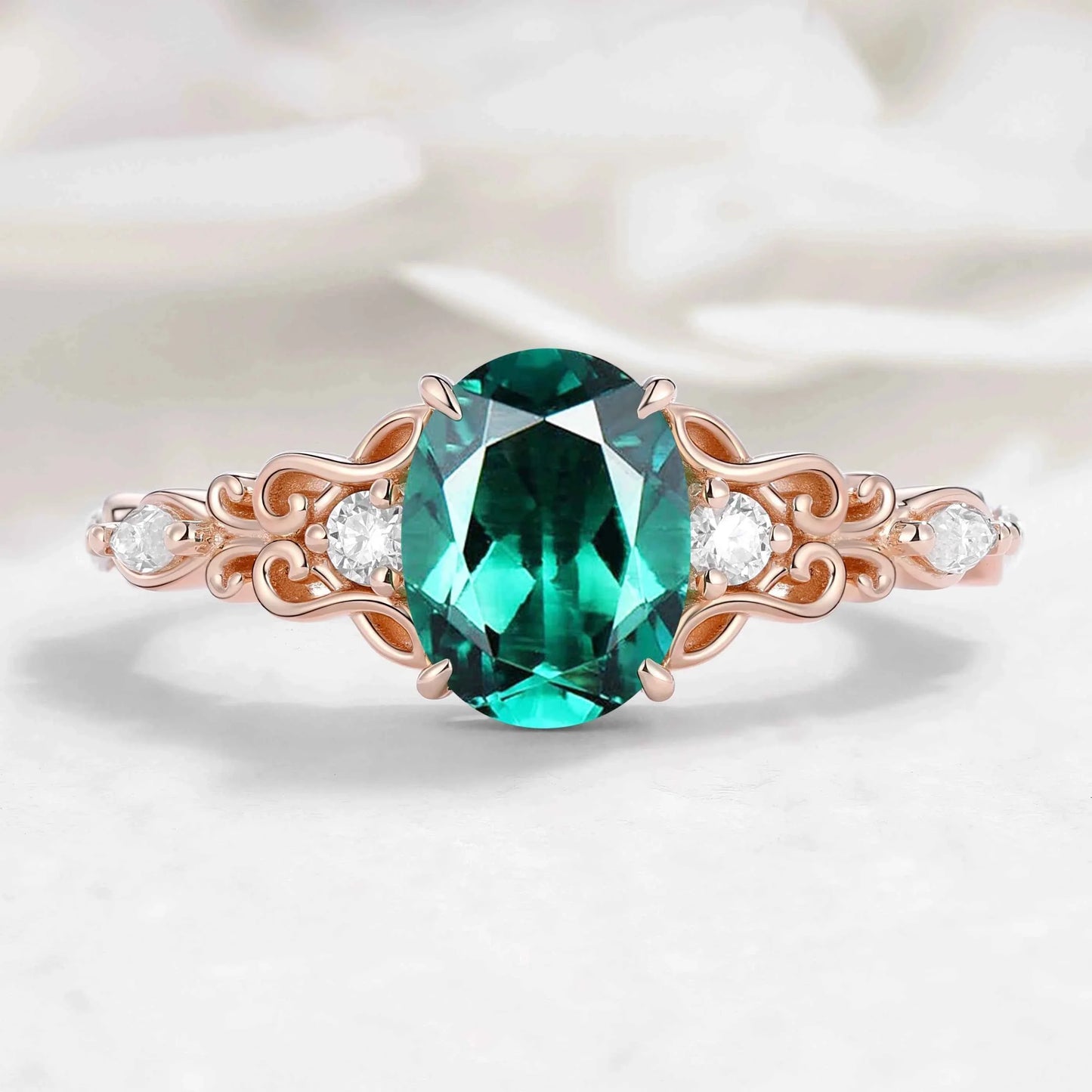 Oval Cut Musical Note Emerald Engagement Ring - Melody Ring