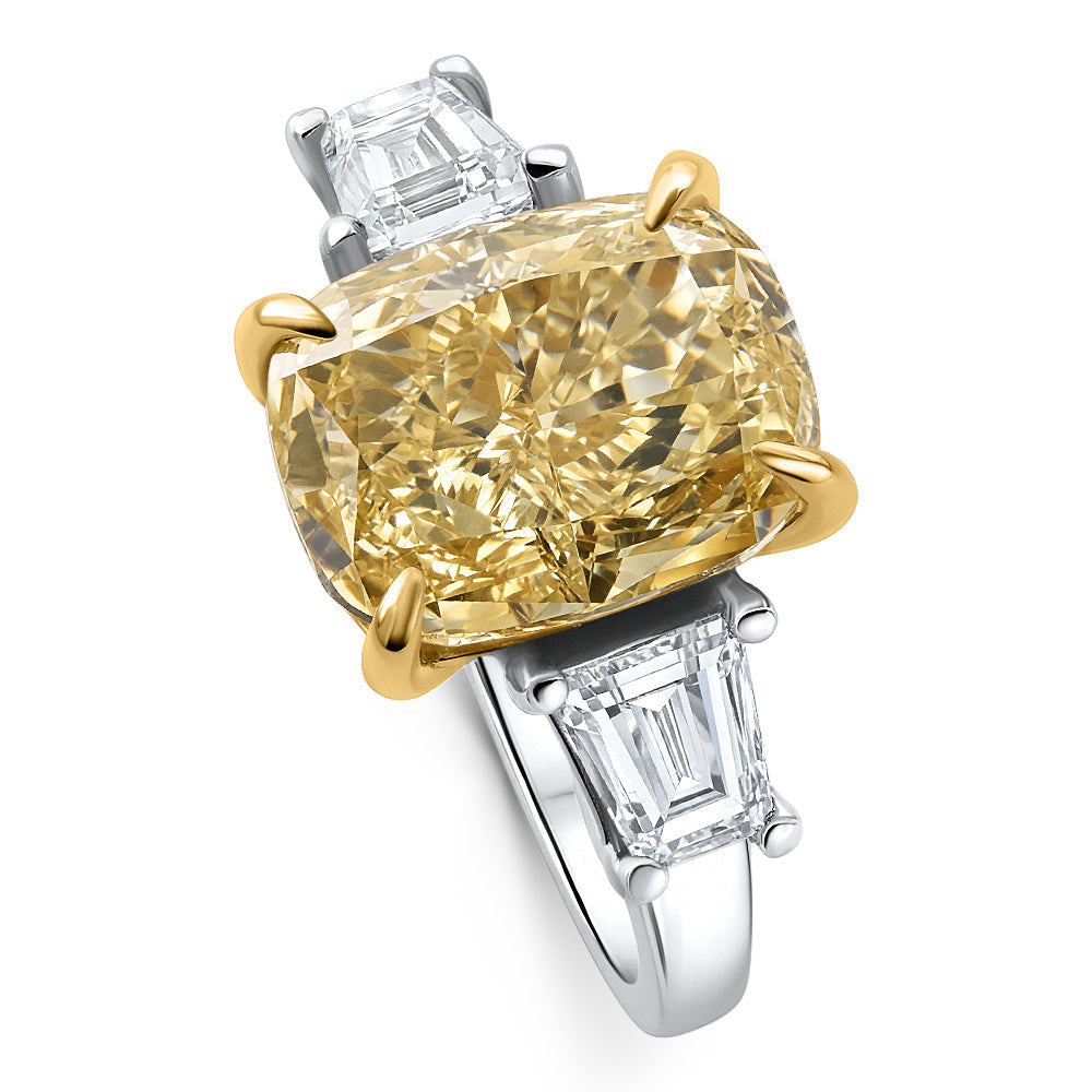 Certified Platinum & Gold Intense Yellow 5.50Ct Cushion Diamond Engagement Ring