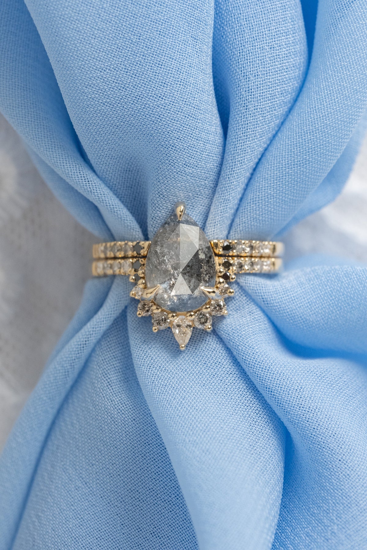 2.16 Carat Salt and Pepper Pear Diamond Engagement Ring, Ombre Avaline Setting