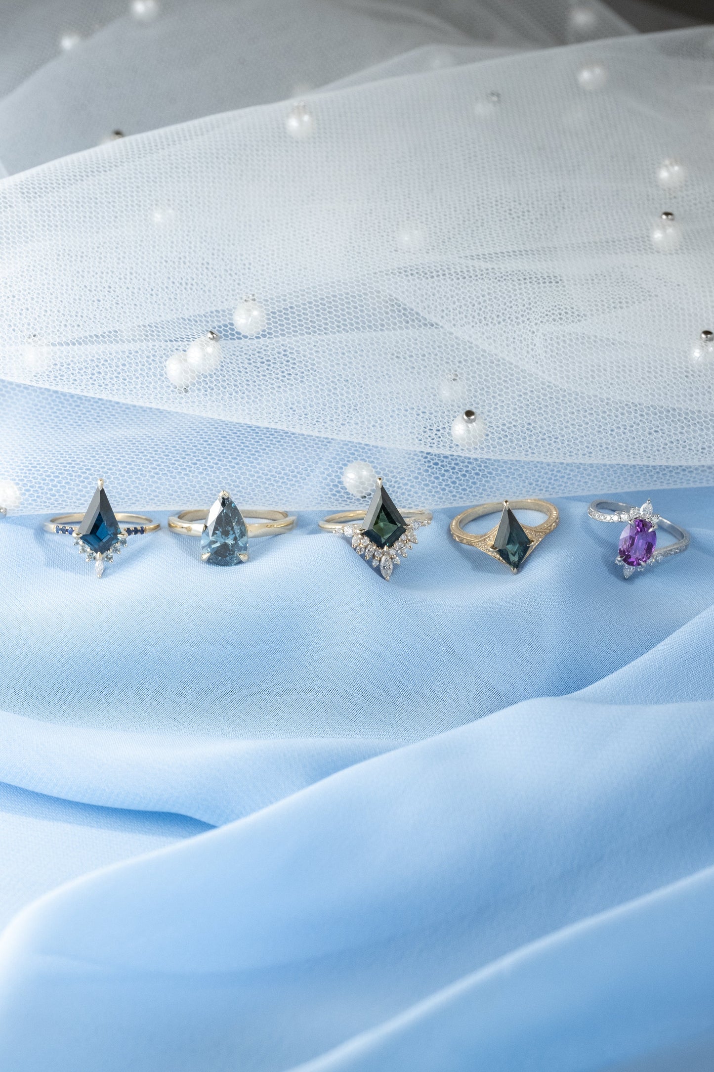 2.40 Carat Green Kite Sapphire and Diamond Engagement Ring, Aubrey Setting