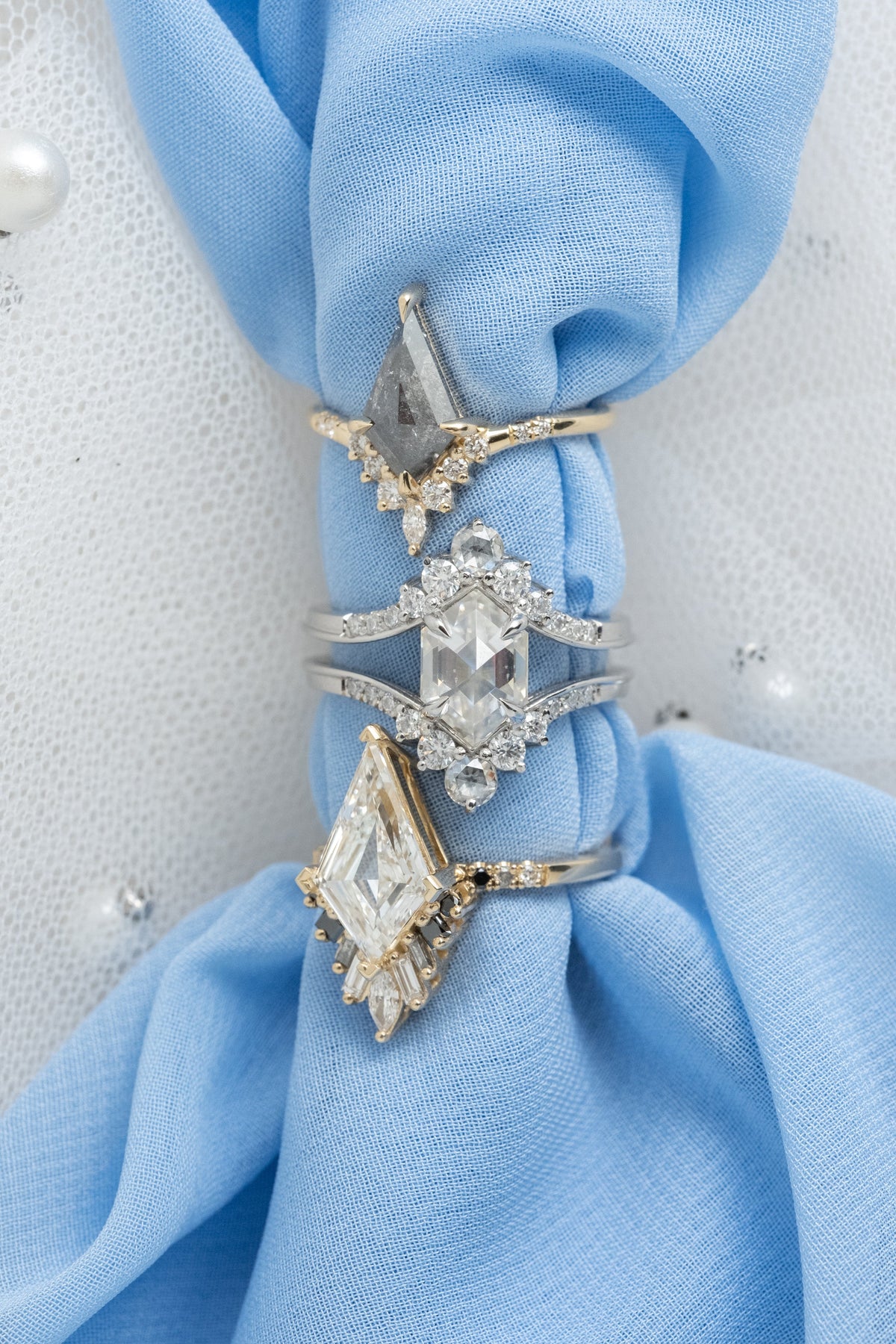 Kite Moissanite and Diamond Engagement Ring, Ombre Wren Setting