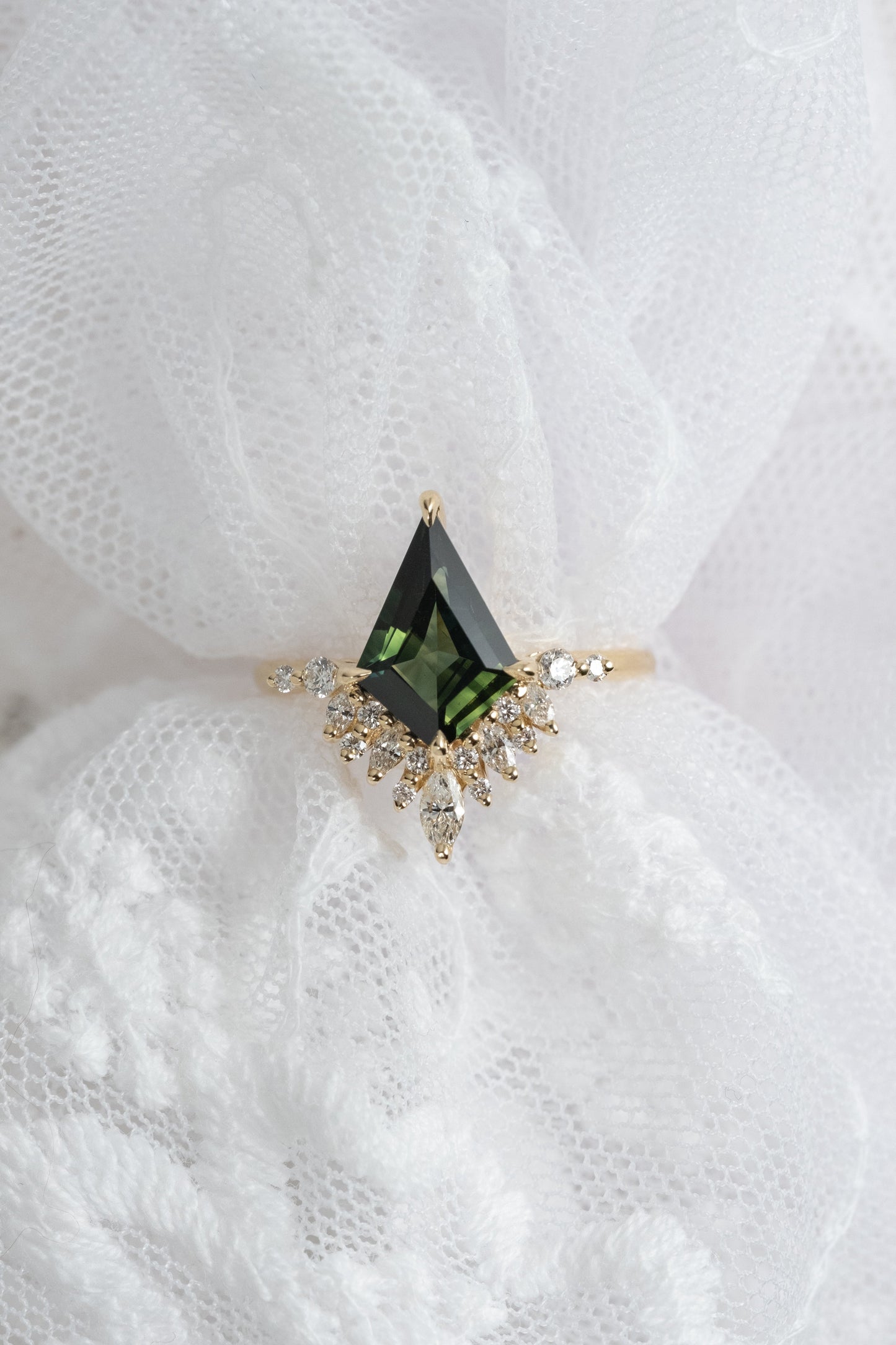 2.40 Carat Green Kite Sapphire and Diamond Engagement Ring, Aubrey Setting