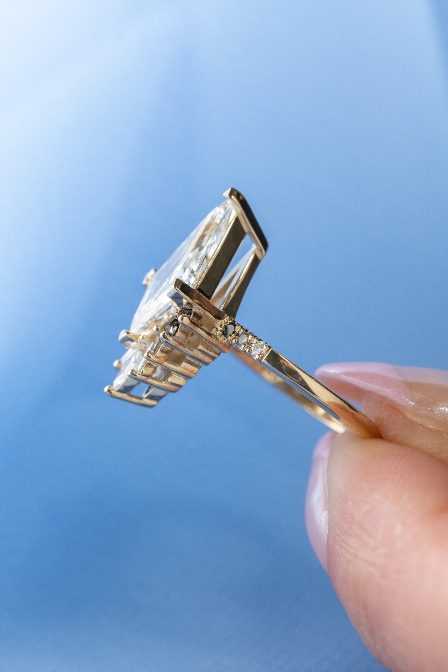 Kite Moissanite and Diamond Engagement Ring, Ombre Wren Setting