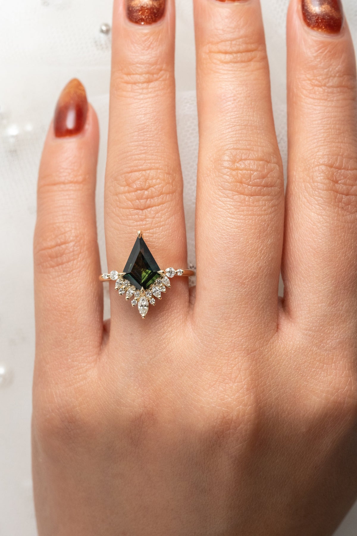 2.40 Carat Green Kite Sapphire and Diamond Engagement Ring, Aubrey Setting